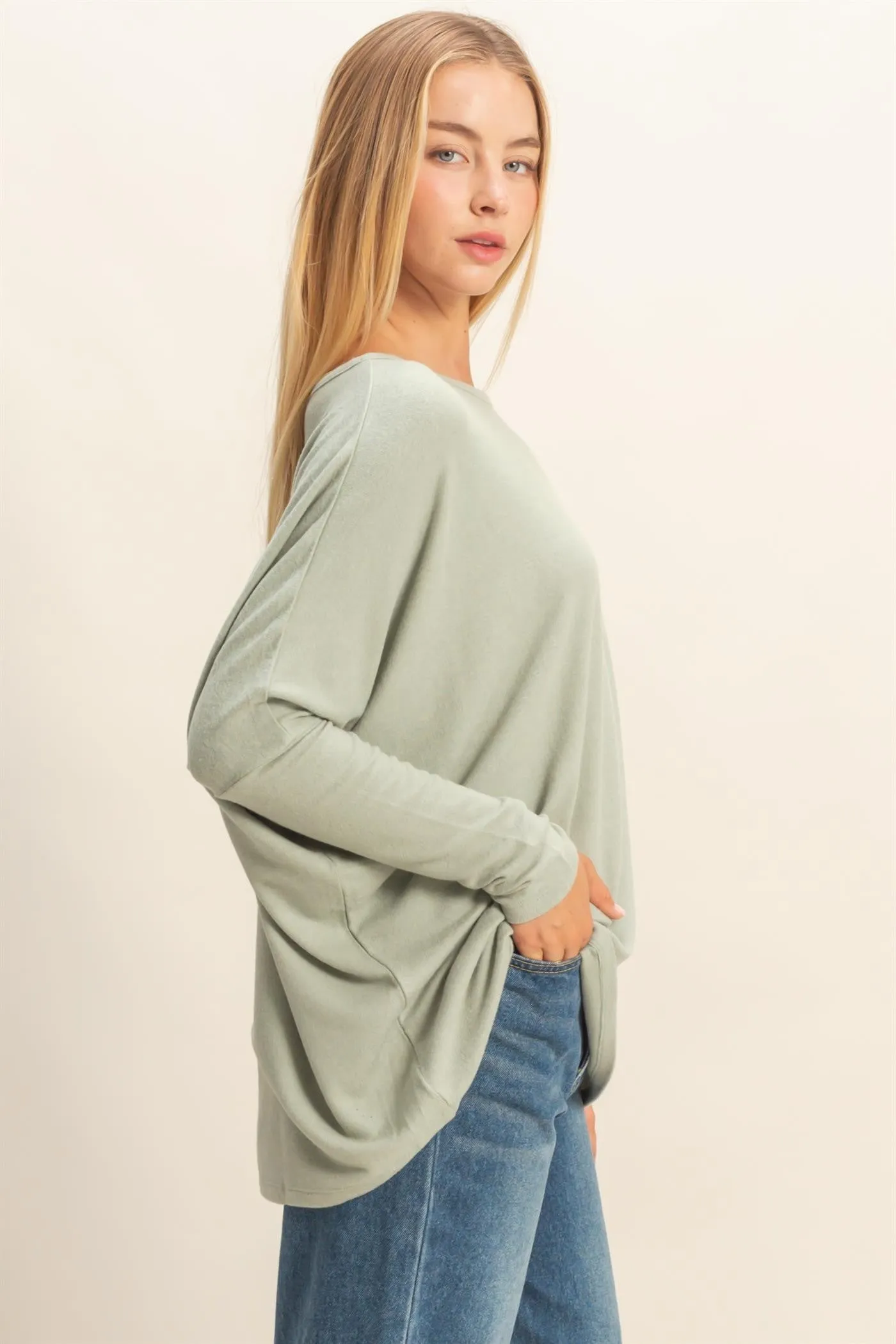 Sage Green Relaxed Fit Dolman Long Sleeve Top sold by Pinkblush product image thumbnail 2