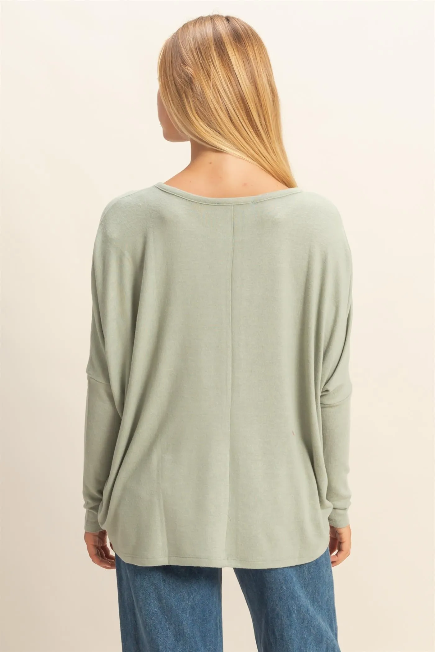 Sage Green Relaxed Fit Dolman Long Sleeve Top sold by Pinkblush product image thumbnail 3