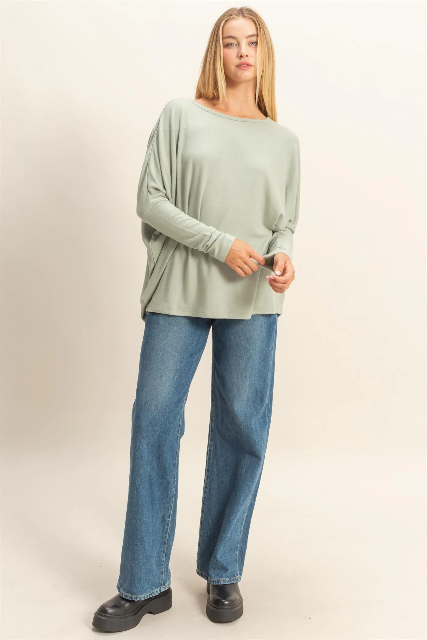 Sage Green Relaxed Fit Dolman Long Sleeve Top sold by Pinkblush product image thumbnail 4