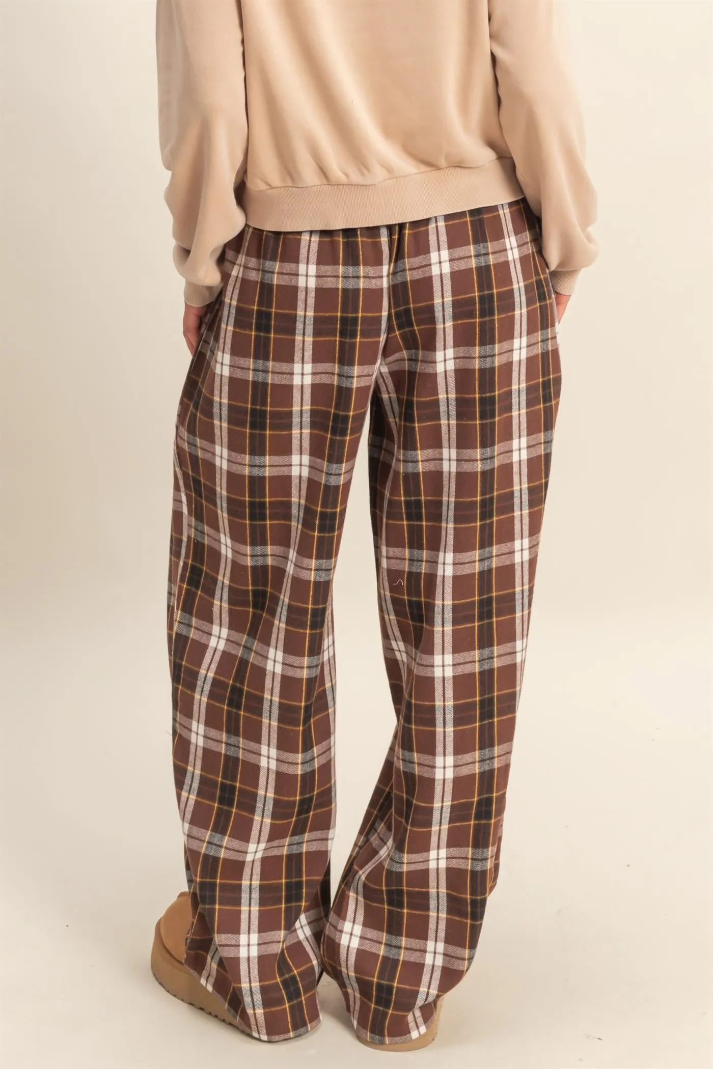 Brown Plaid Wide Leg Lounge Pants sold by Pinkblush product image thumbnail 4