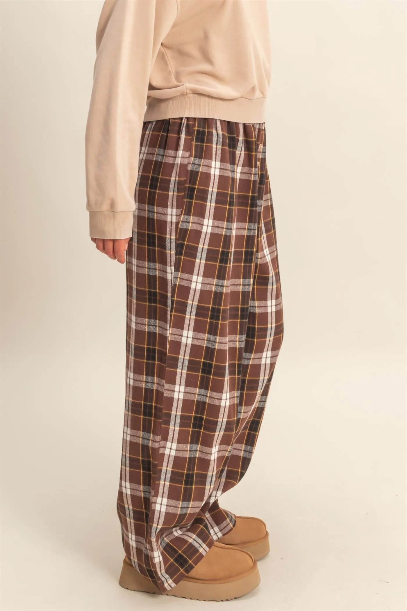 Brown Plaid Wide Leg Lounge Pants sold by Pinkblush product image thumbnail 3