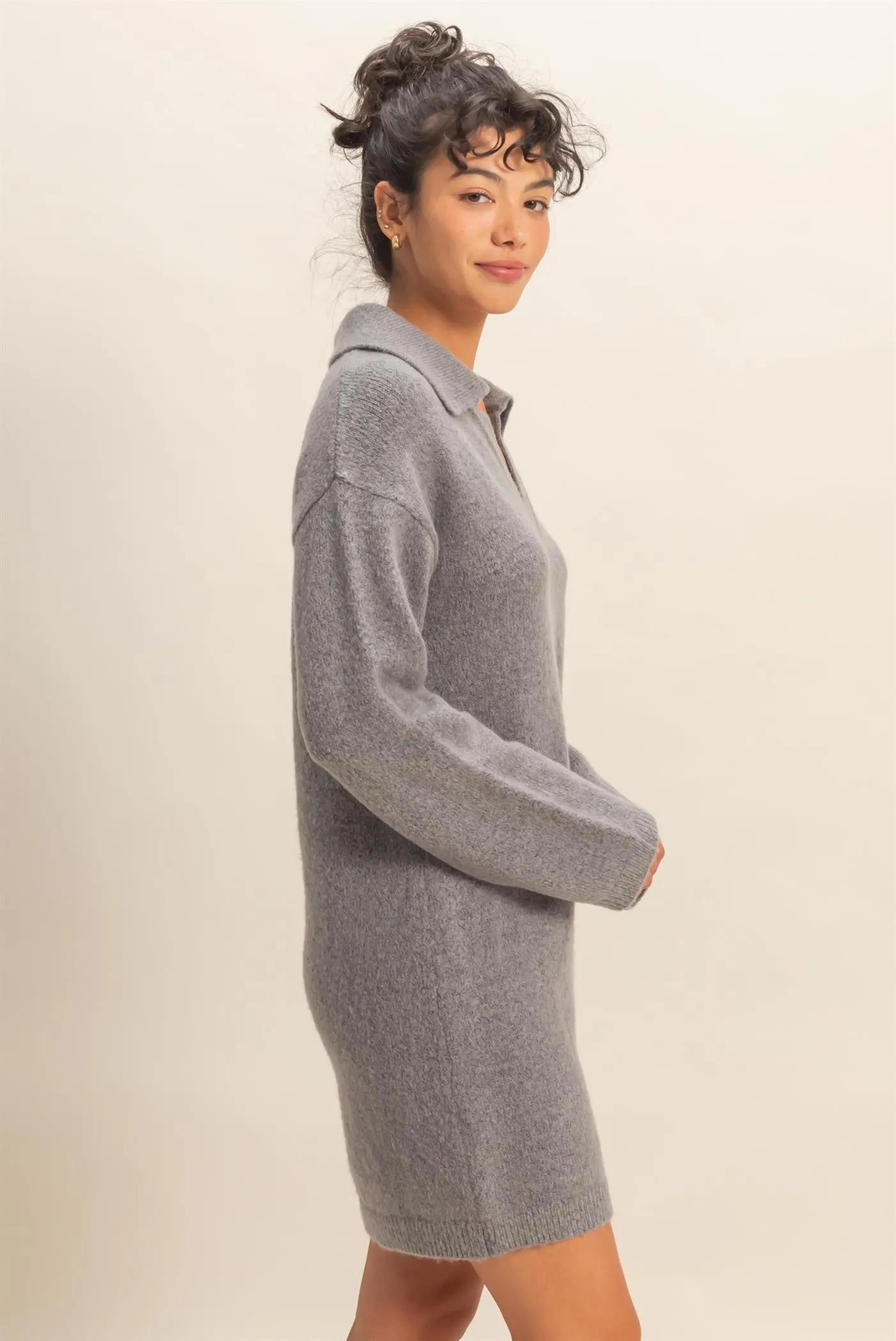 Heather Grey Long Sleeve Polo Sweater Dress sold by Pinkblush product image thumbnail 2