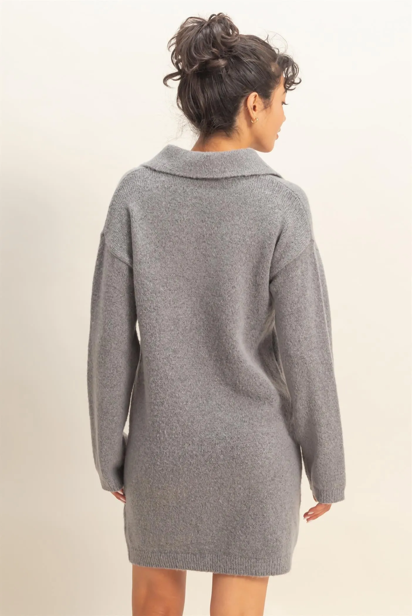 Heather Grey Long Sleeve Polo Sweater Dress sold by Pinkblush product image thumbnail 3