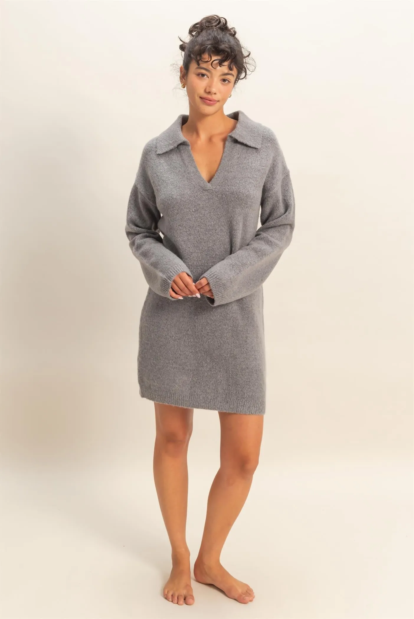 Heather Grey Long Sleeve Polo Sweater Dress sold by Pinkblush product image thumbnail 4