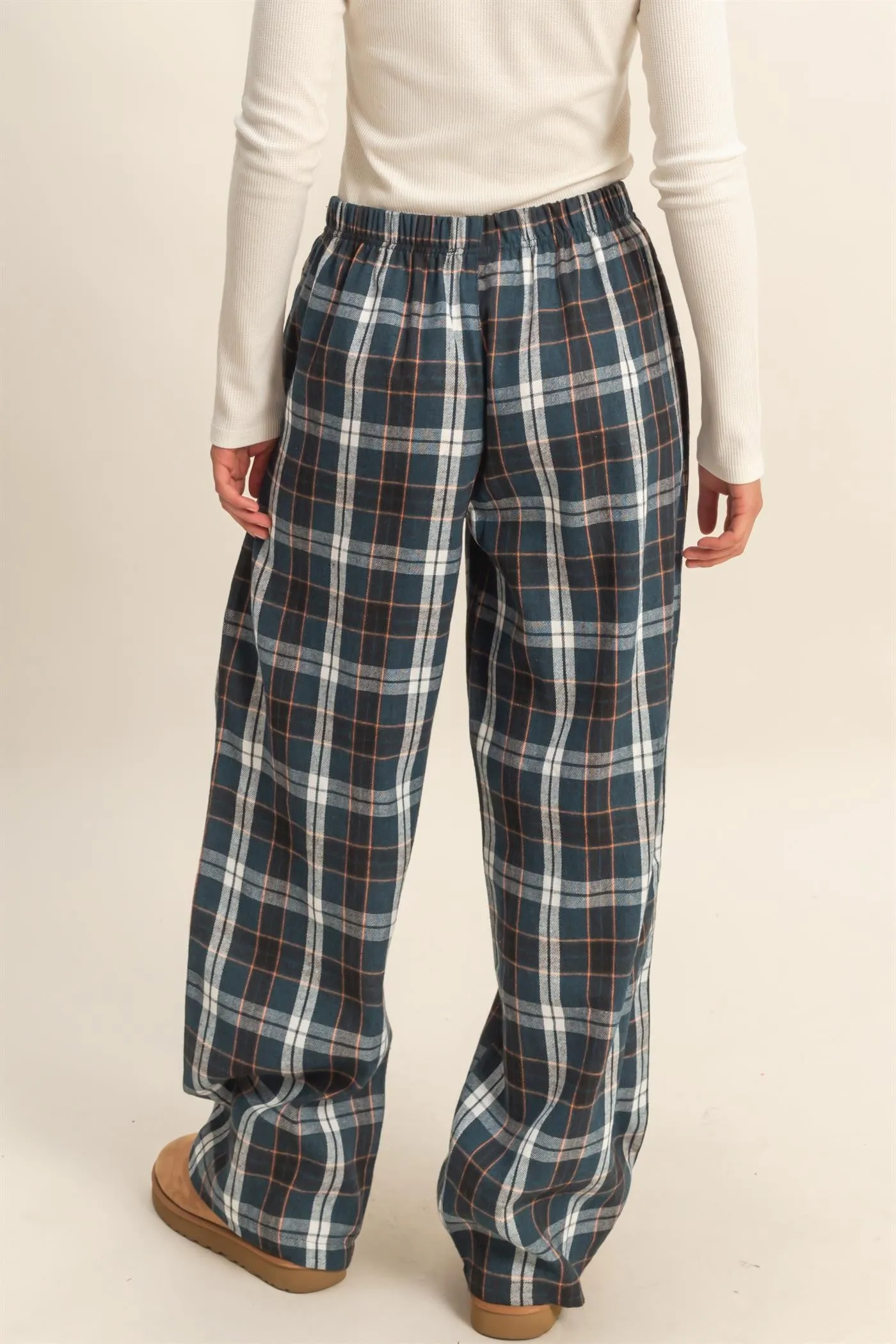 Navy Plaid Wide Leg Lounge Pants sold by Pinkblush product image thumbnail 4