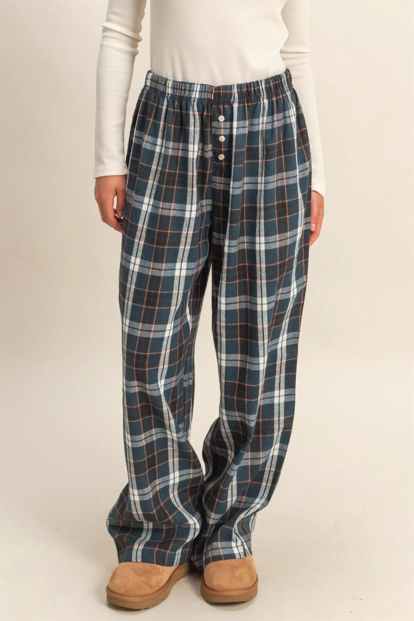 Navy Plaid Wide Leg Lounge Pants sold by Pinkblush product image thumbnail 2
