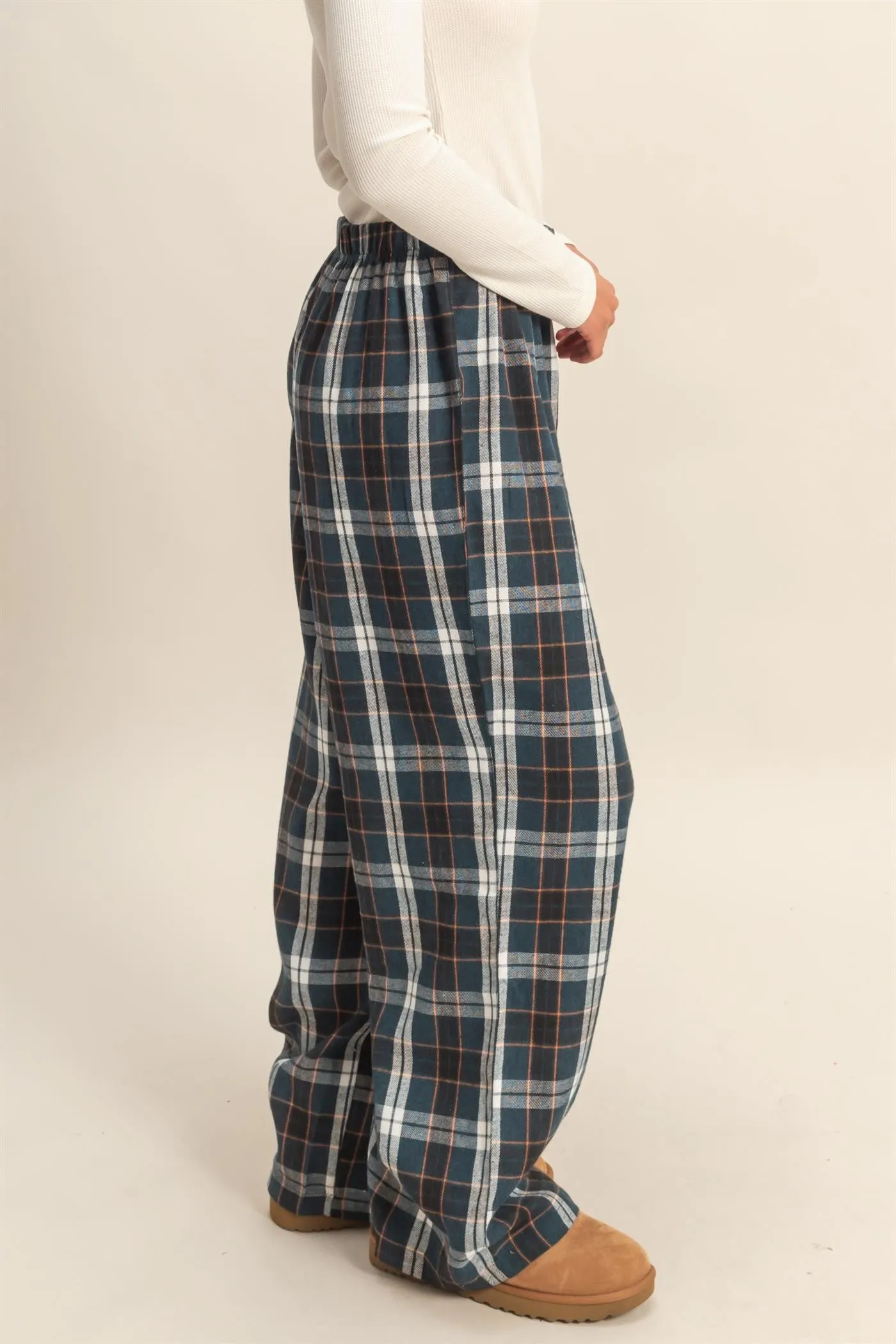 Navy Plaid Wide Leg Lounge Pants sold by Pinkblush product image thumbnail 3