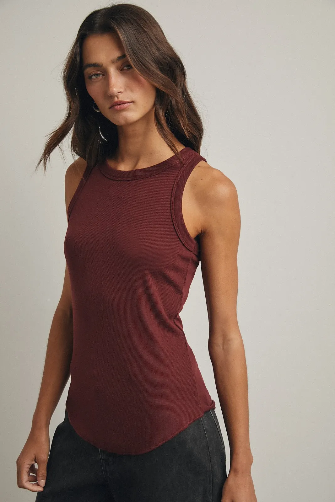 Burgundy Ribbed Basic Crew Neck Tank sold by Pinkblush product image thumbnail 2