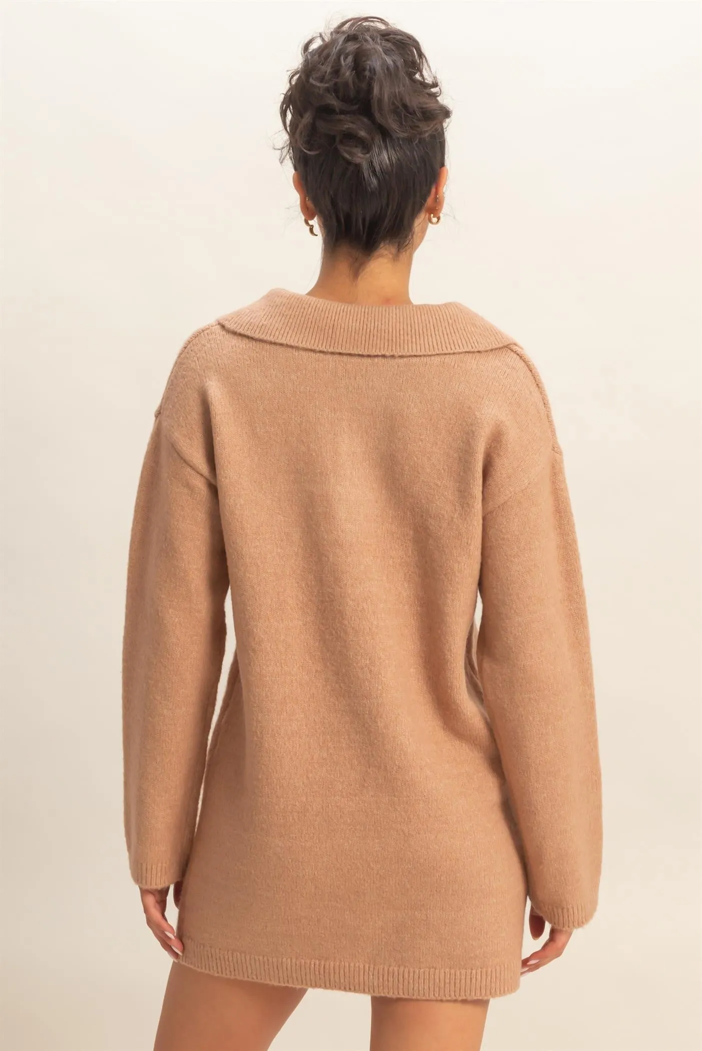 Camel Long Sleeve Polo Sweater Dress sold by Pinkblush product image thumbnail 3