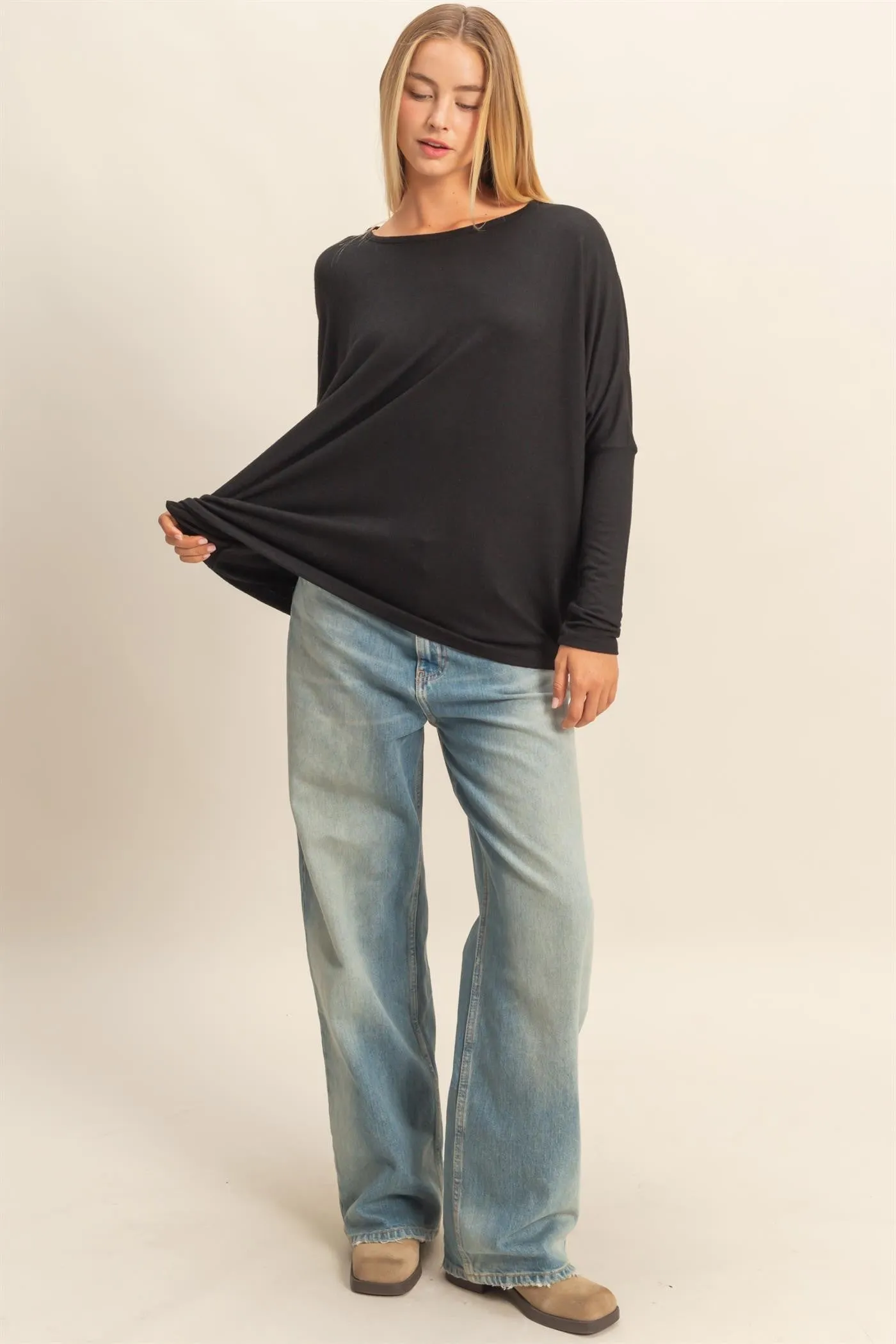Black Relaxed Fit Dolman Long Sleeve Top sold by Pinkblush product image thumbnail 4