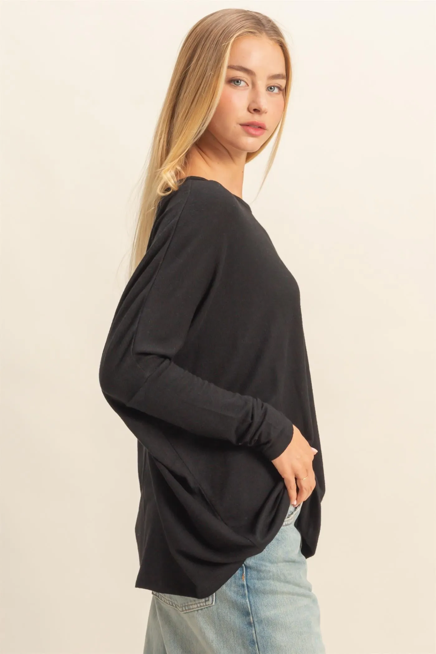 Black Relaxed Fit Dolman Long Sleeve Top sold by Pinkblush product image thumbnail 2