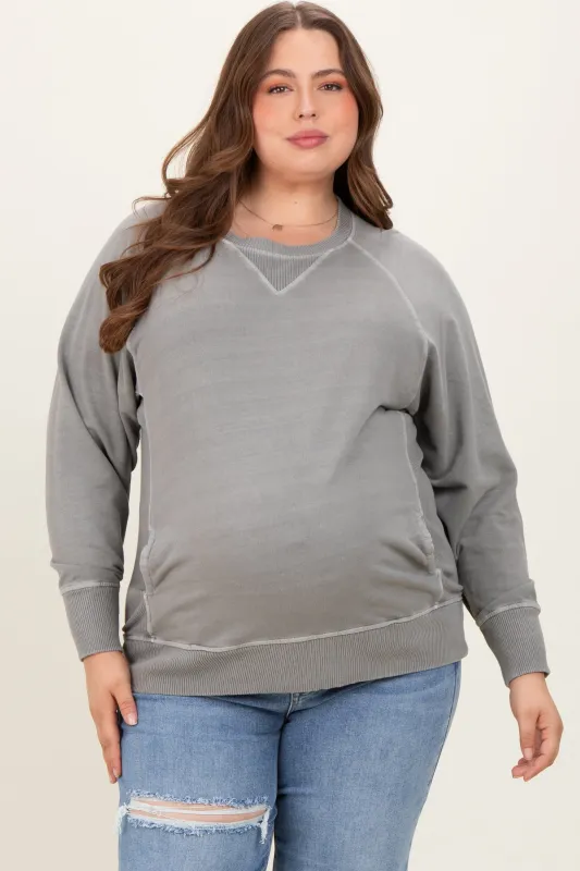 Vintage Wash French Terry Maternity Plus Pullover sold by Pinkblush
