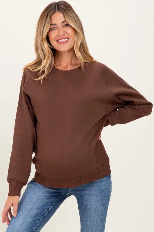 Brown Fleece Maternity Sweatshirt sold by Pinkblush