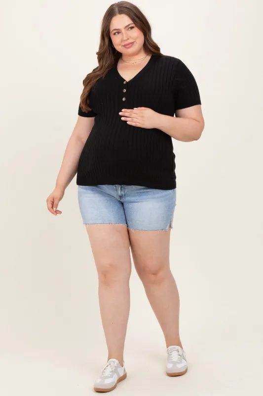 Blue Cut Hem Maternity Plus Jean Shorts sold by Pinkblush