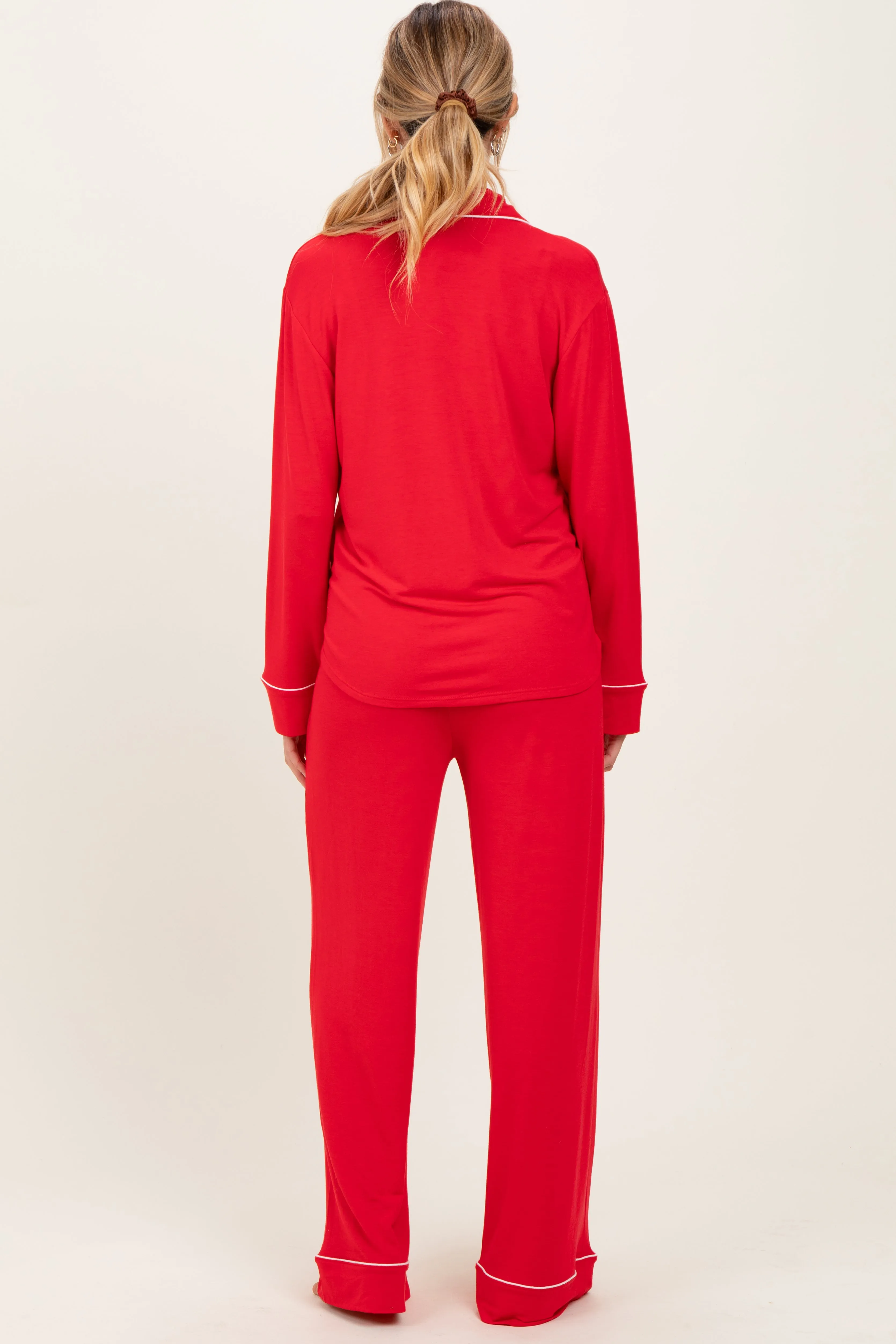 Red Button Down Top Wide Leg Pant Maternity Pajama Set sold by Pinkblush product image thumbnail 4