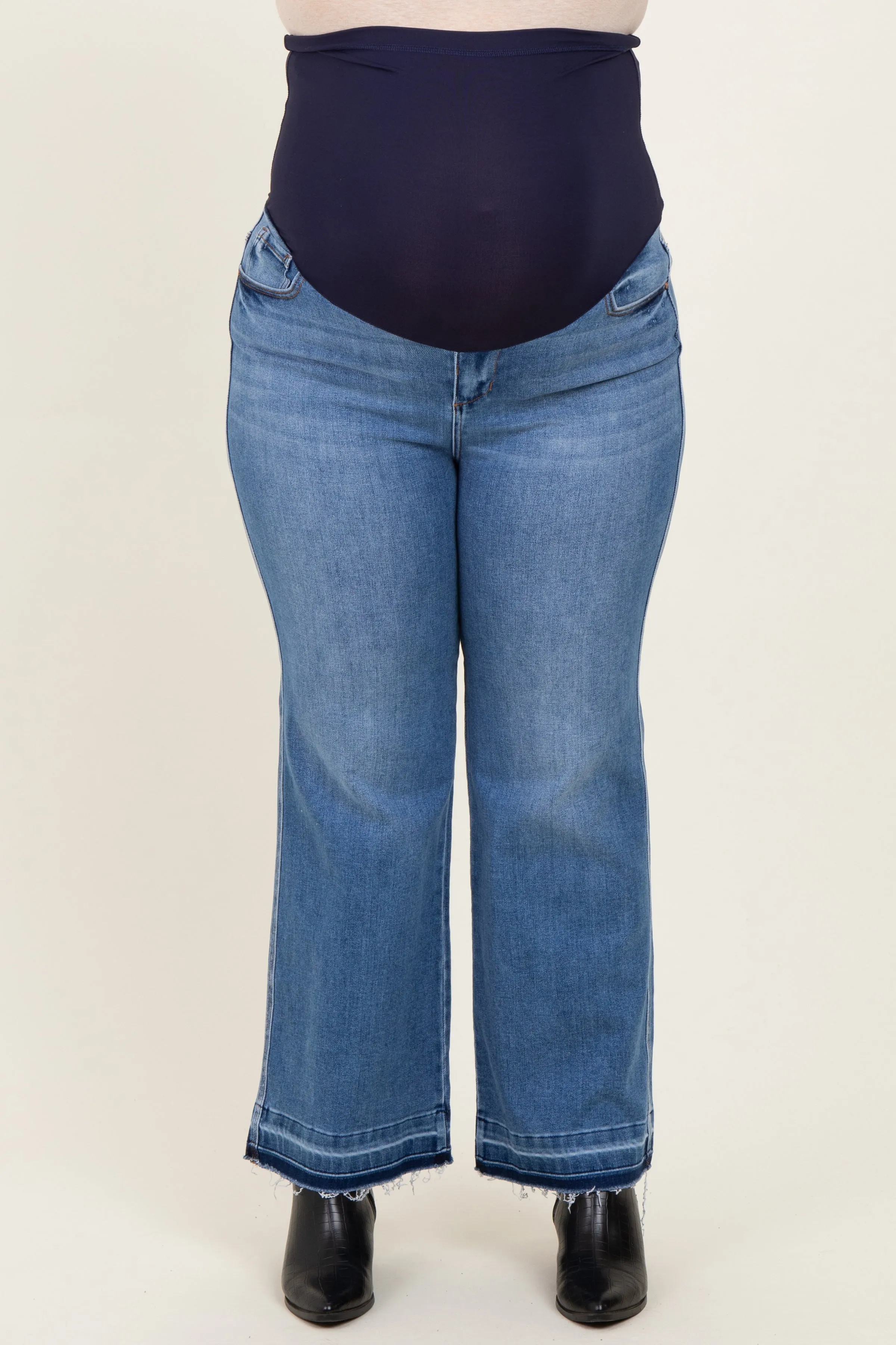 Blue Raw Hem Distressed Ankle Wide Leg Maternity Plus Jeans sold by Pinkblush product image thumbnail 2