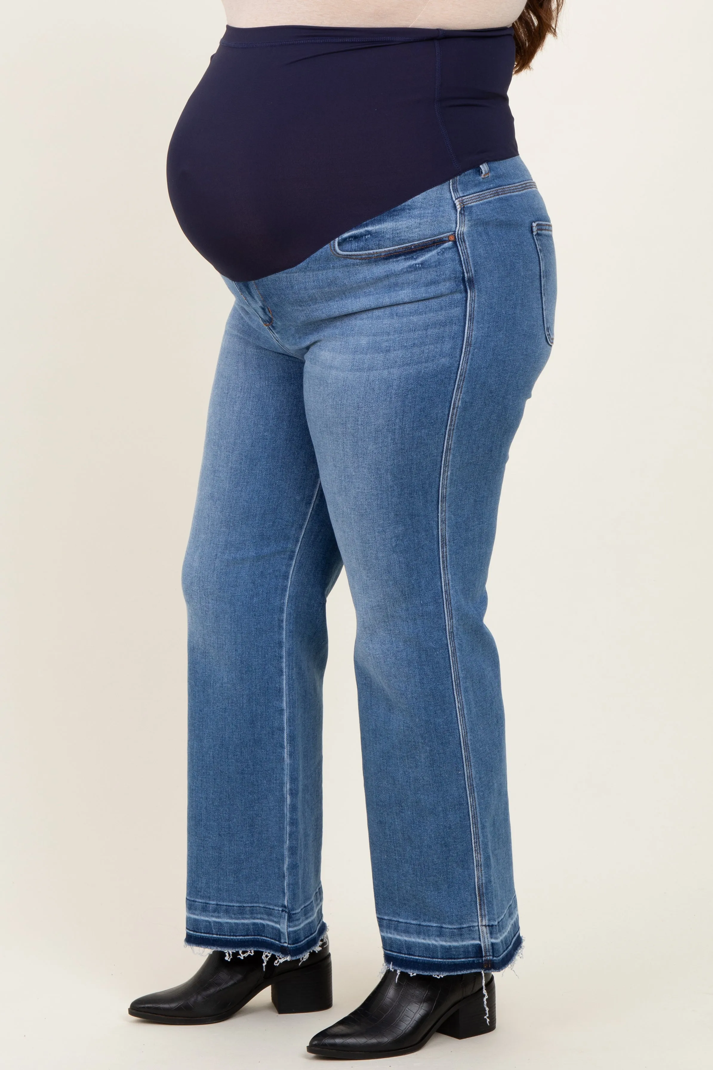 Blue Raw Hem Distressed Ankle Wide Leg Maternity Plus Jeans sold by Pinkblush product image thumbnail 3