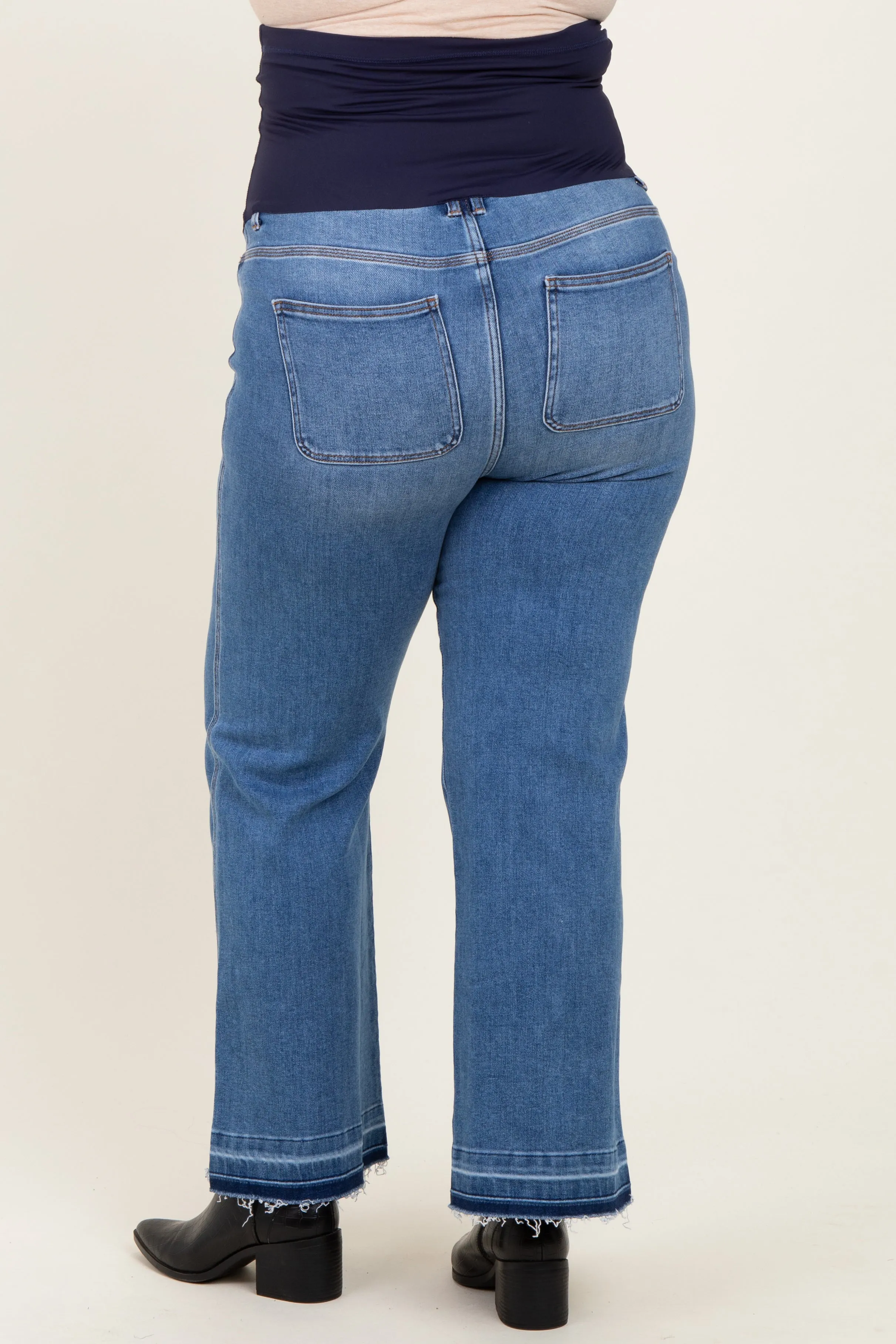 Blue Raw Hem Distressed Ankle Wide Leg Maternity Plus Jeans sold by Pinkblush product image thumbnail 4