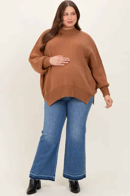 Blue Raw Hem Distressed Ankle Wide Leg Maternity Plus Jeans made by Risen