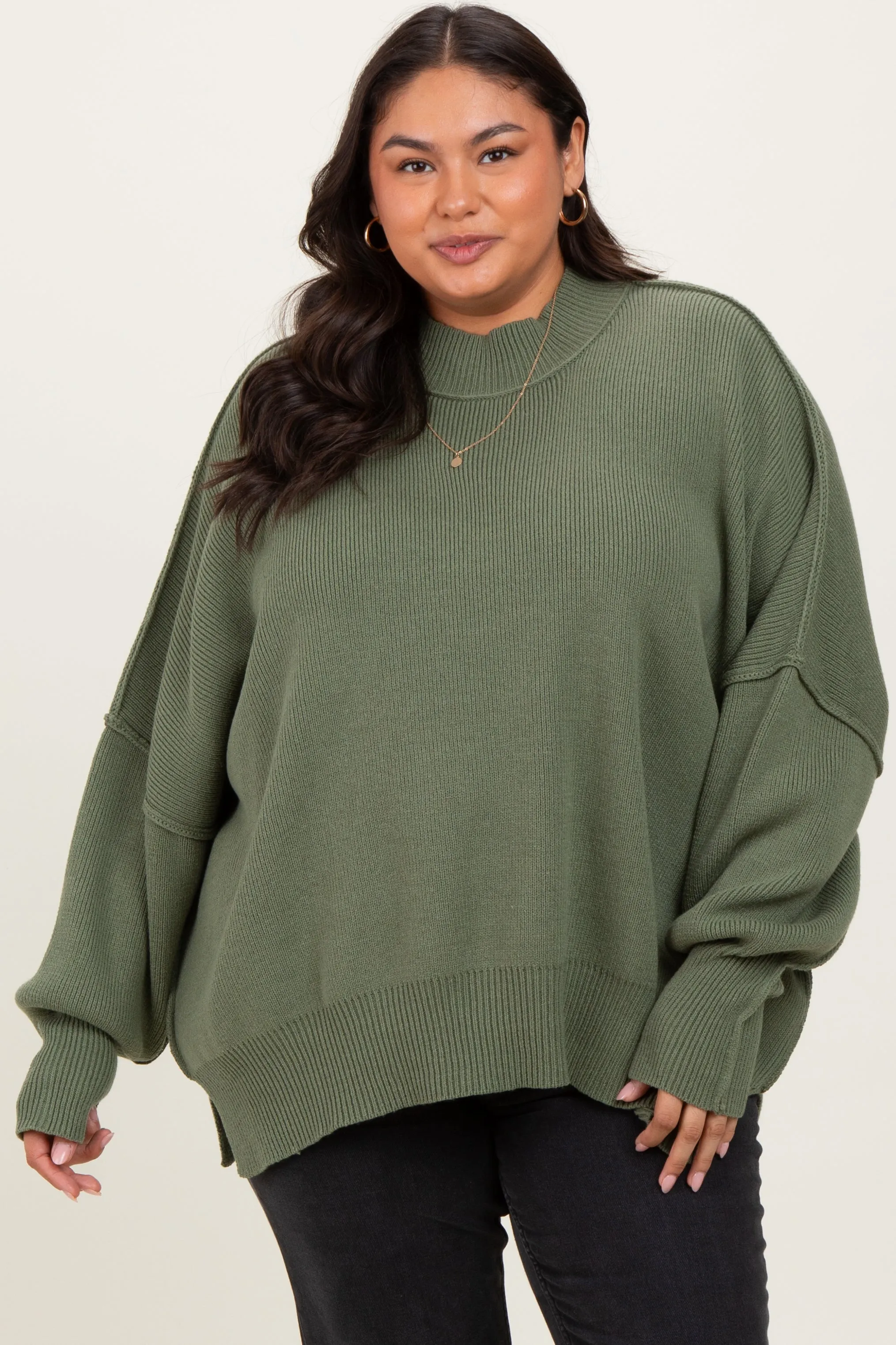 Light Olive Mock Neck Exposed Seam Maternity Sweater sold by Pinkblush product image thumbnail 4