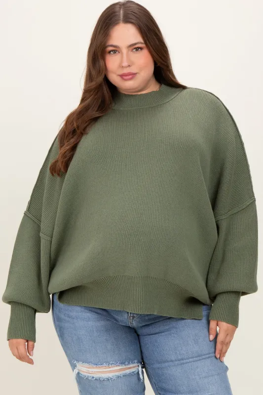 Light Olive Mock Neck Exposed Seam Maternity Sweater sold by Pinkblush