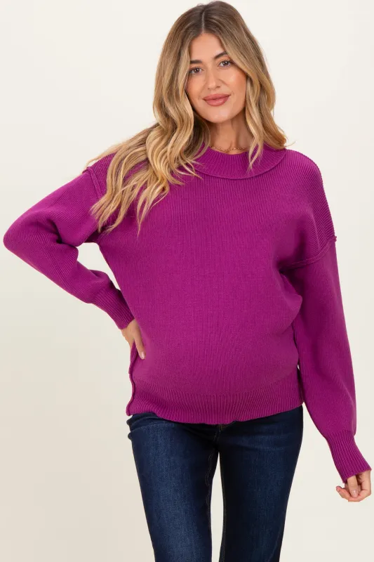 Plum Wide Neck Drop Shoulder Maternity Sweater sold by Pinkblush