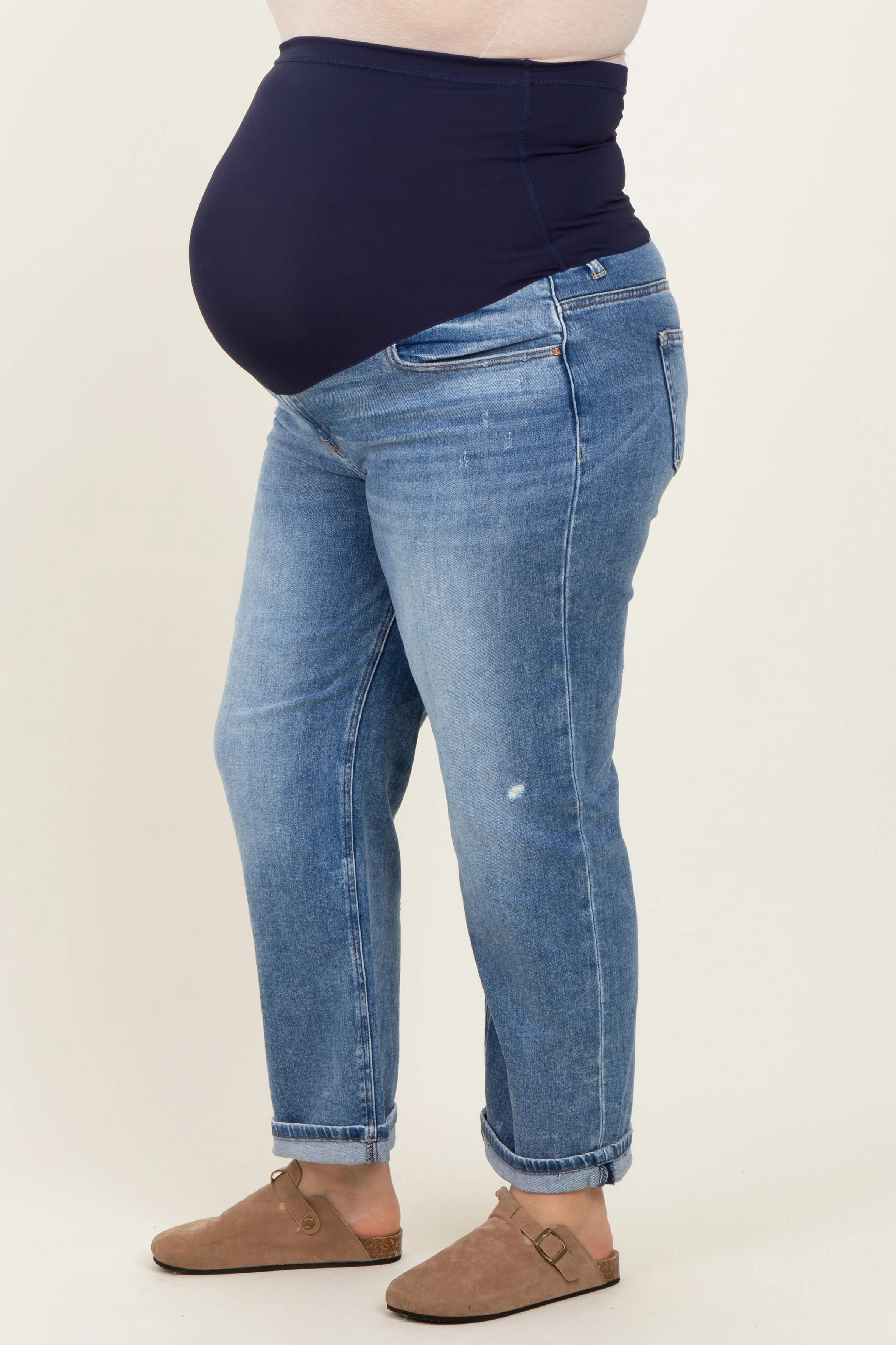 Blue Relaxed Cuffed Maternity Plus Ankle Straight Leg Jeans sold by Pinkblush product image thumbnail 3