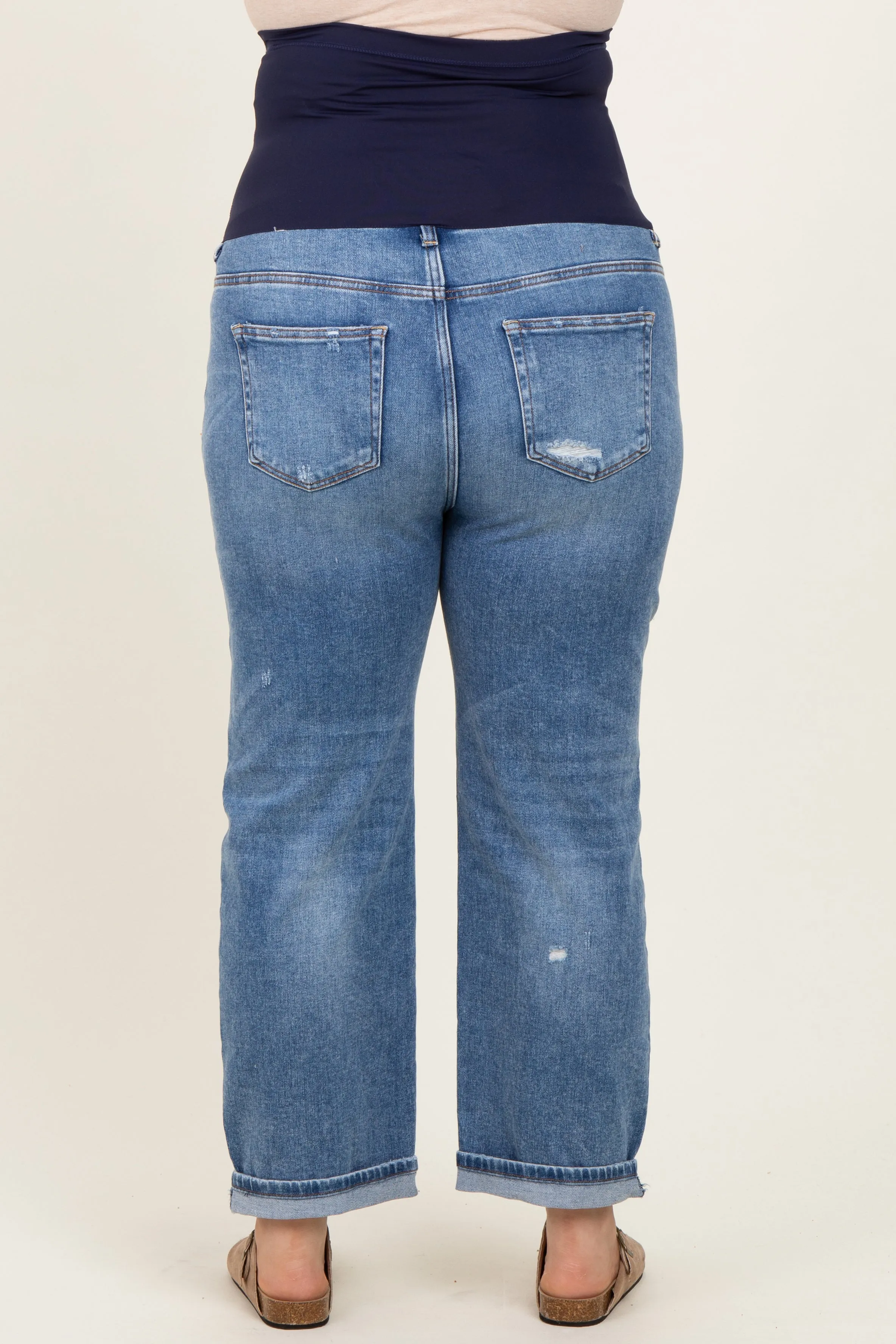 Blue Relaxed Cuffed Maternity Plus Ankle Straight Leg Jeans sold by Pinkblush product image thumbnail 4