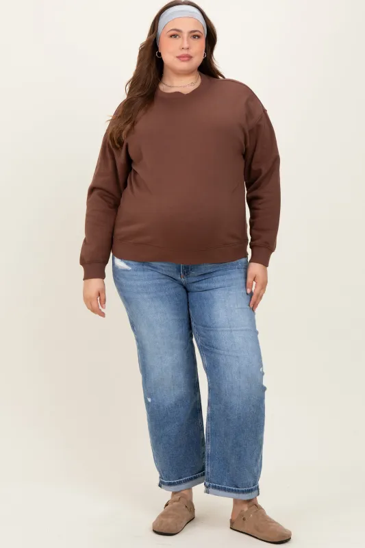 Blue Relaxed Cuffed Maternity Plus Ankle Straight Leg Jeans sold by Pinkblush