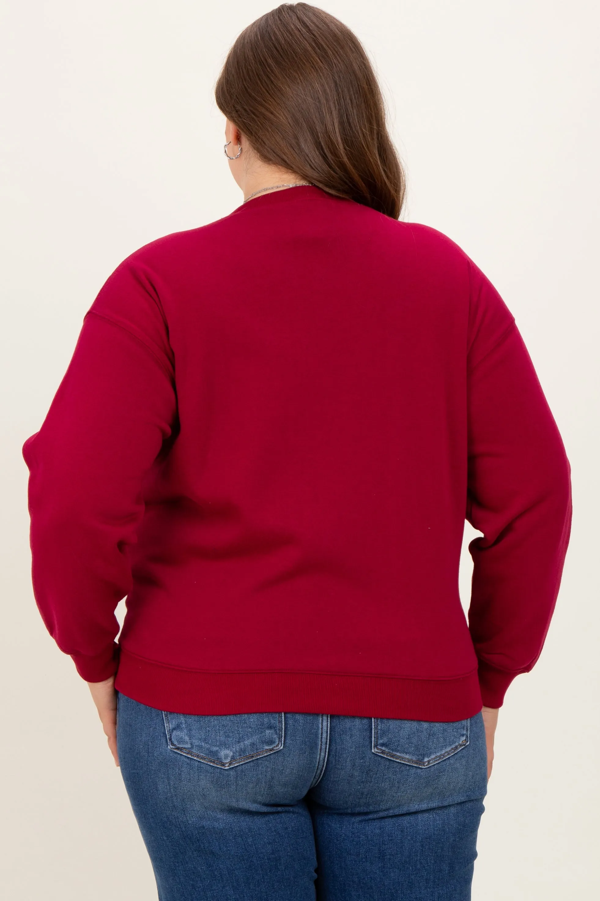Burgundy Basic Fleece Crewneck Maternity Sweatshirt sold by Pinkblush product image thumbnail 3