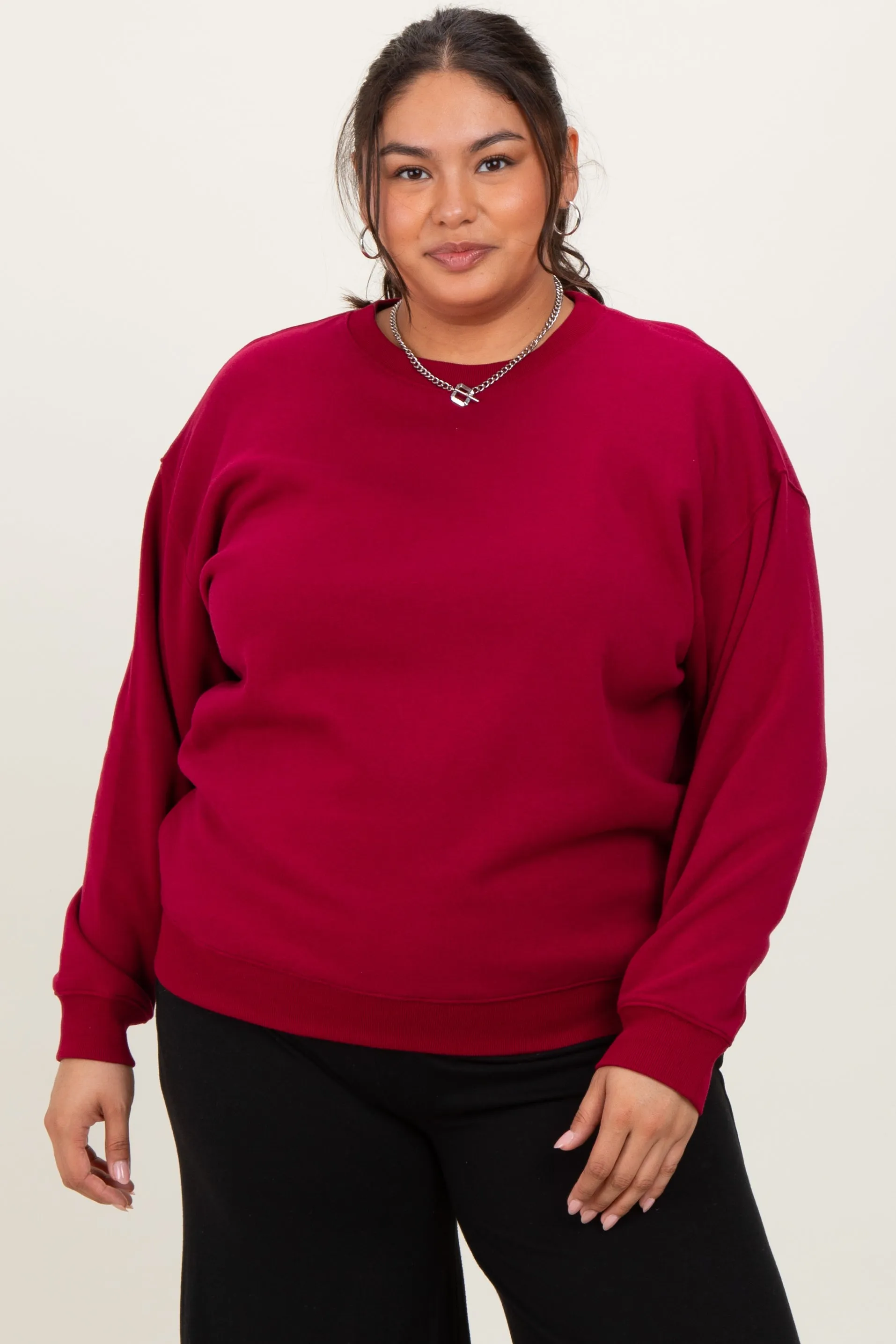 Burgundy Basic Fleece Crewneck Maternity Sweatshirt sold by Pinkblush product image thumbnail 4