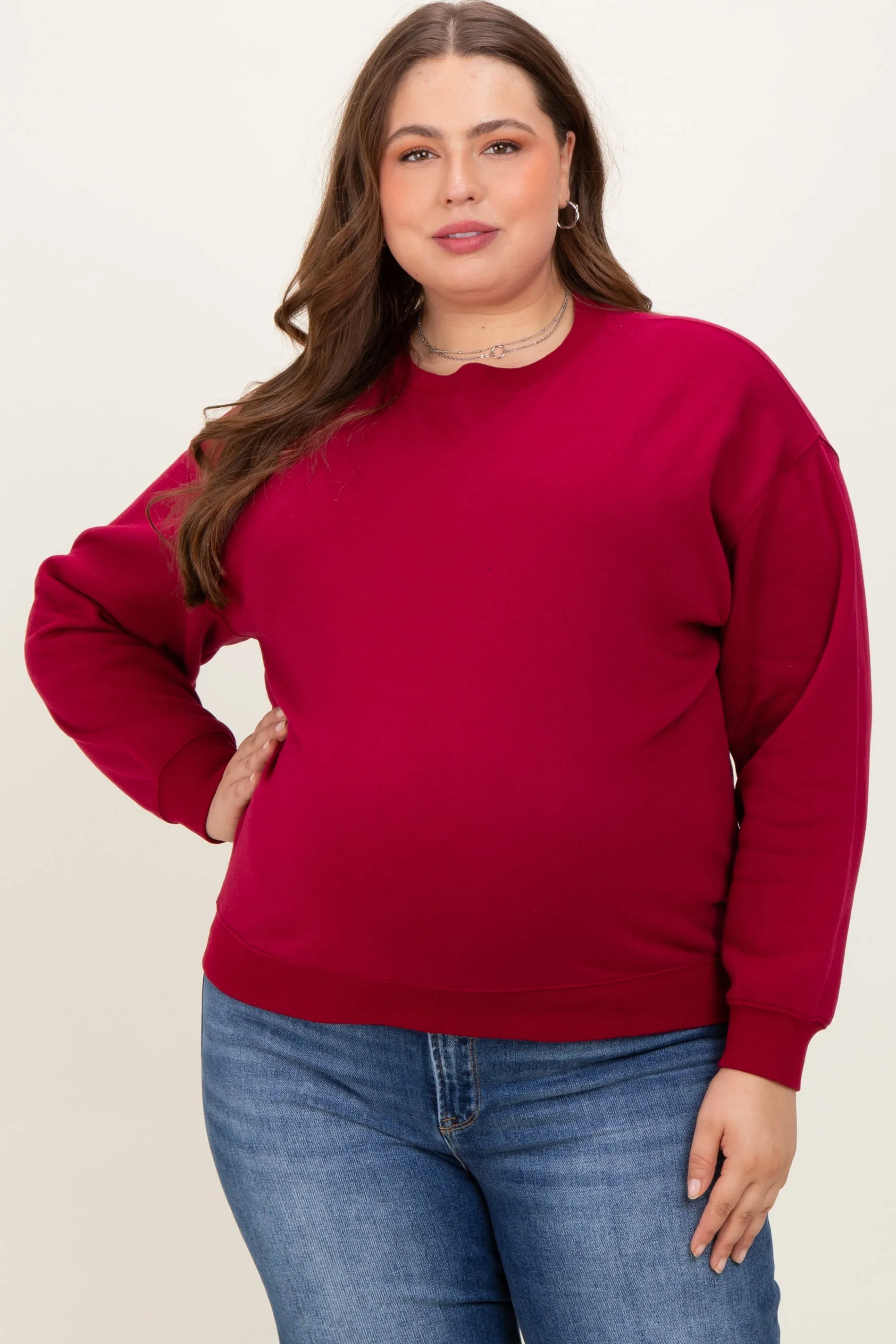 Burgundy Basic Fleece Crewneck Maternity Sweatshirt sold by Pinkblush product image thumbnail 2