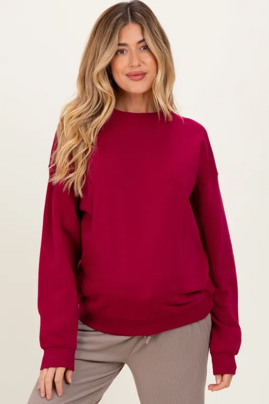 Burgundy Fleece Crew Neck Relaxed Fit Maternity Sweatshirt sold by Pinkblush