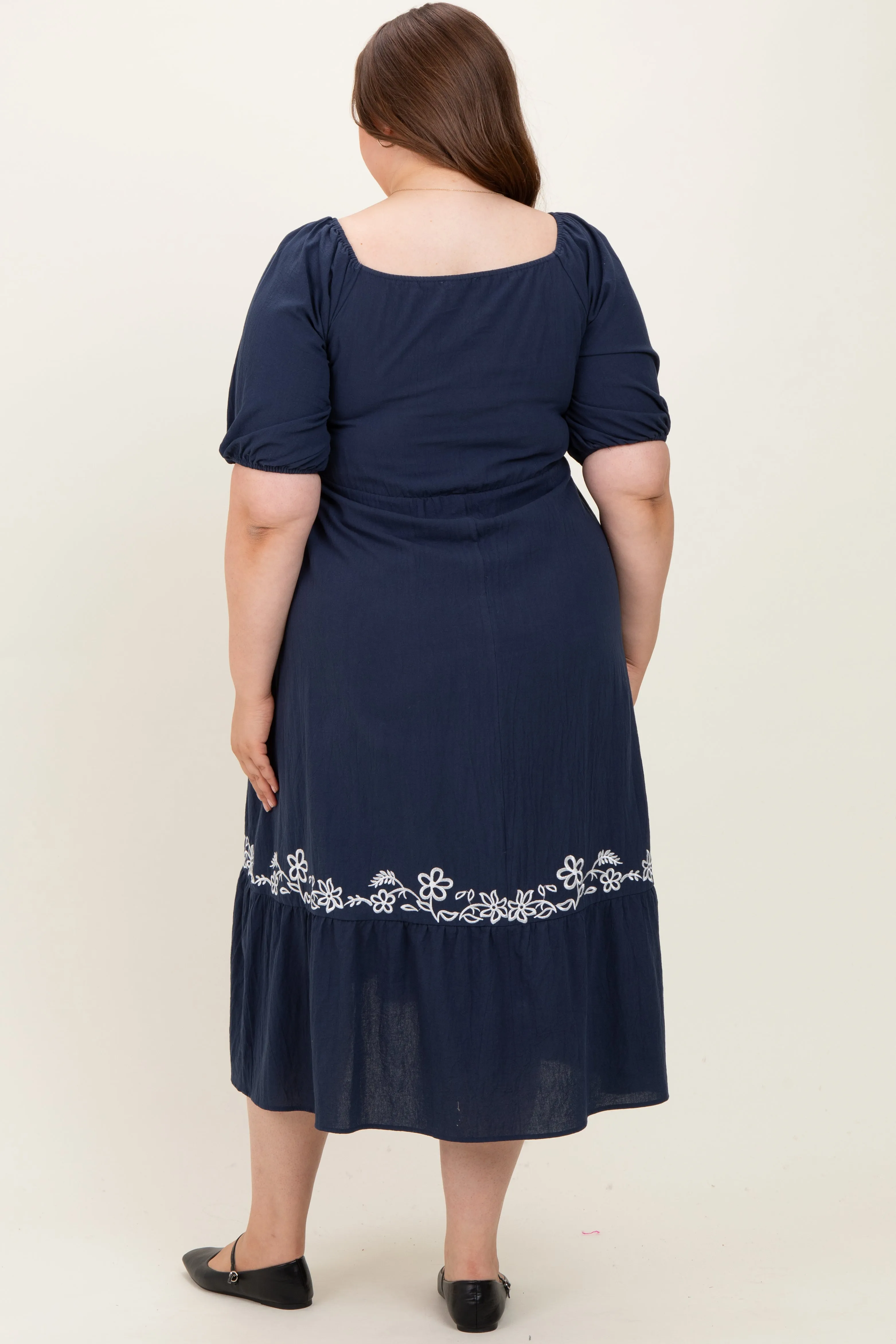 Navy Embroidered Floral Square Neck Maternity Plus Maxi Dress sold by Pinkblush product image thumbnail 3