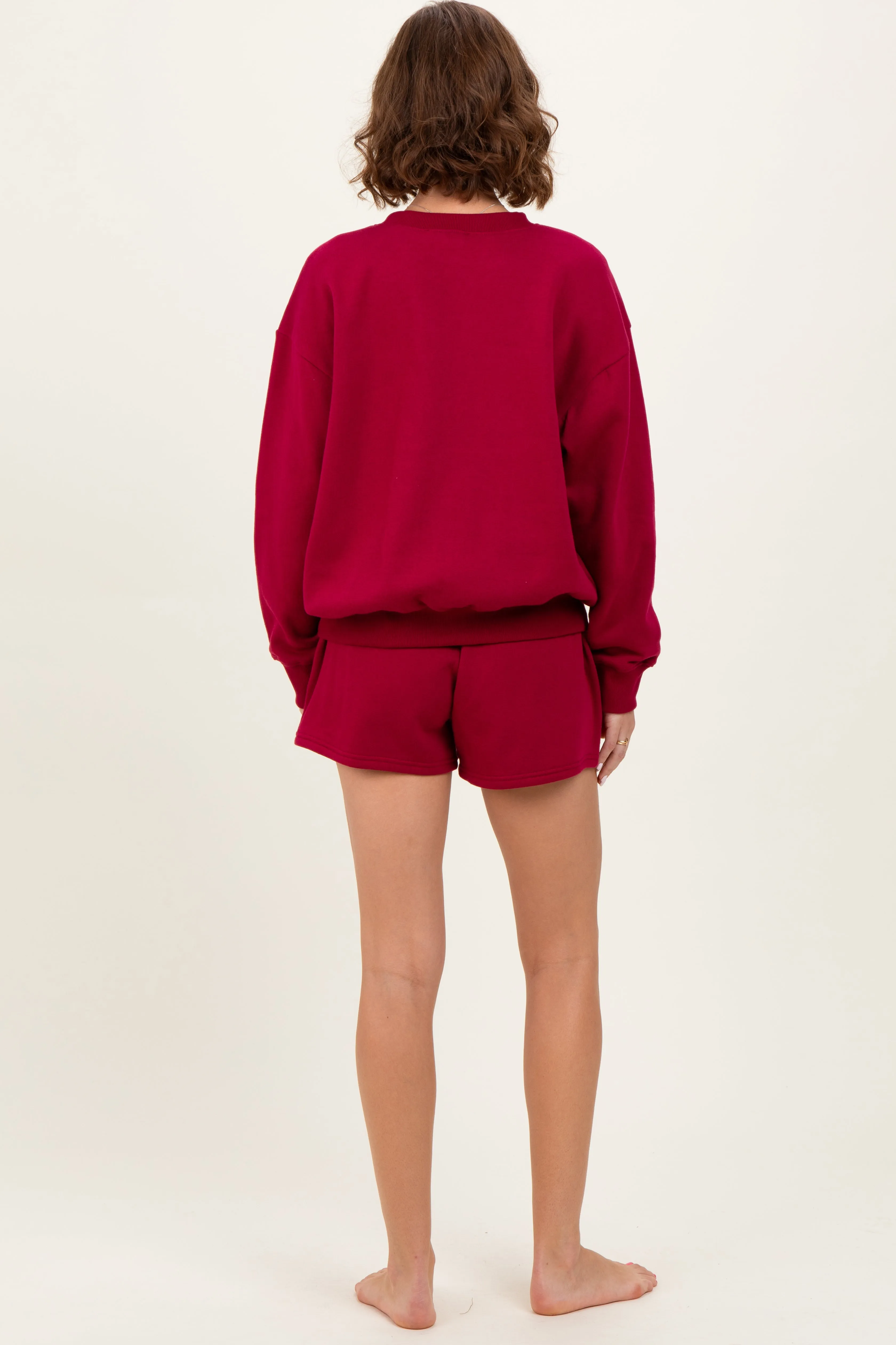 Burgundy Fleece Sweatshirt Shorts Set sold by Pinkblush product image thumbnail 4