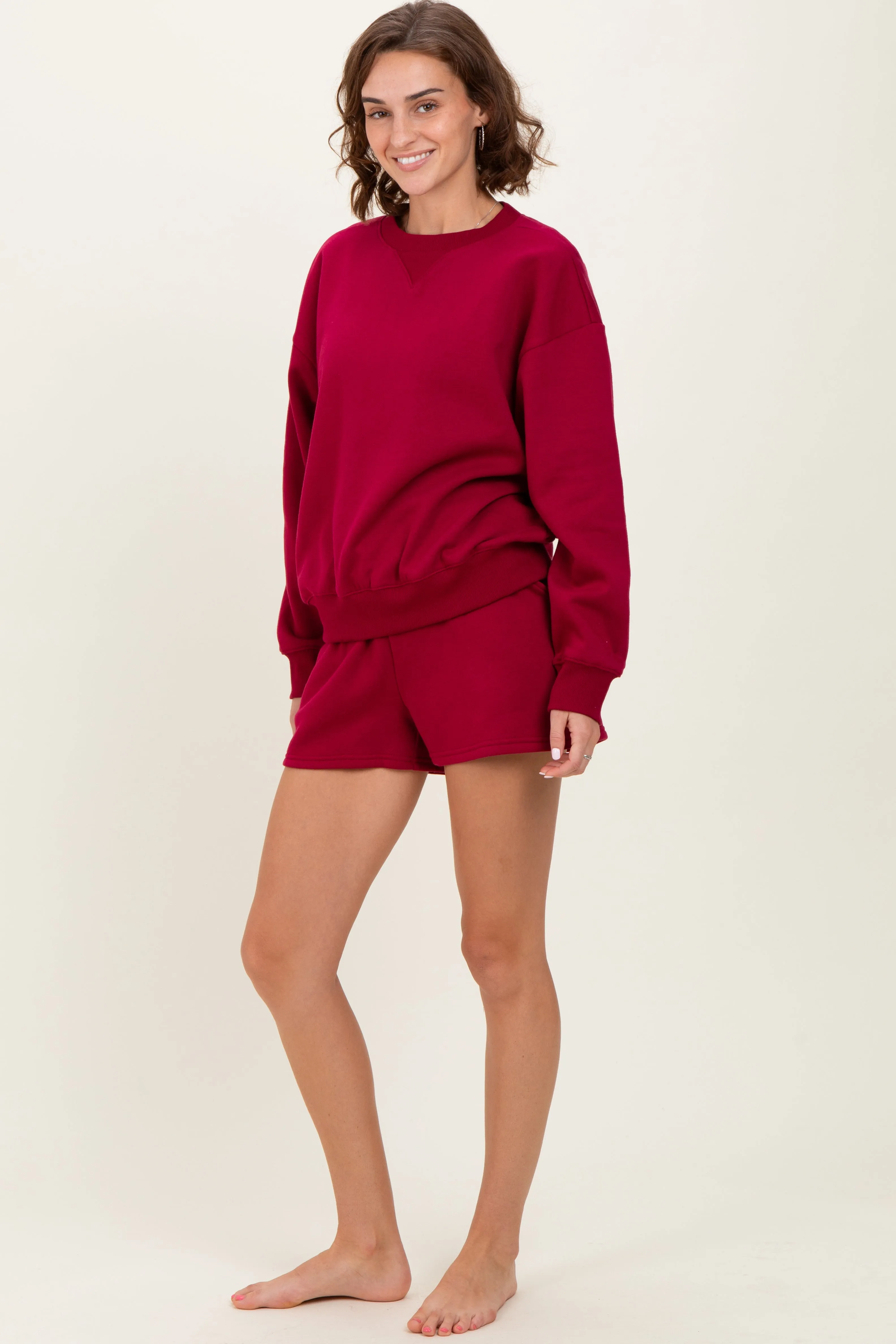 Burgundy Fleece Sweatshirt Shorts Set sold by Pinkblush product image thumbnail 3