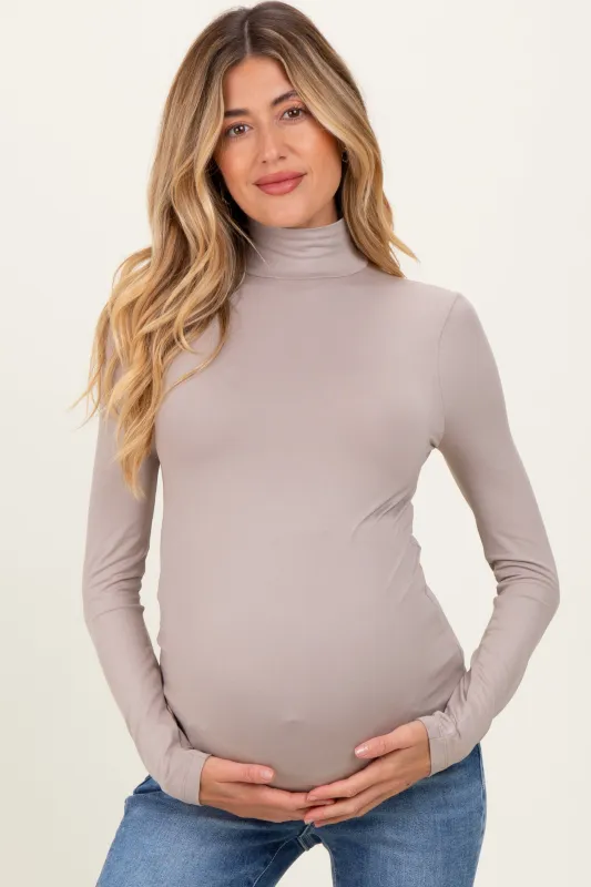Taupe Maternity Mock Neck Top sold by Pinkblush