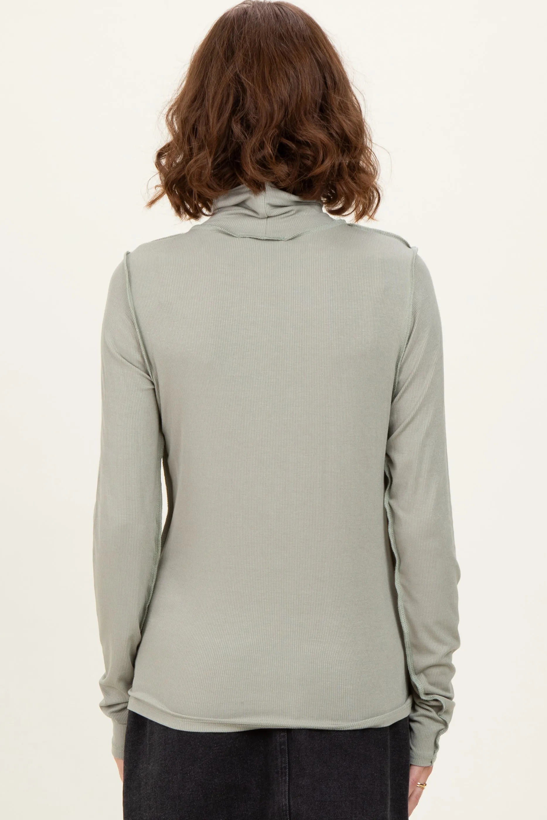 Light Olive Solid Long Sleeve Ribbed Turtle Neck Top sold by Pinkblush product image thumbnail 4