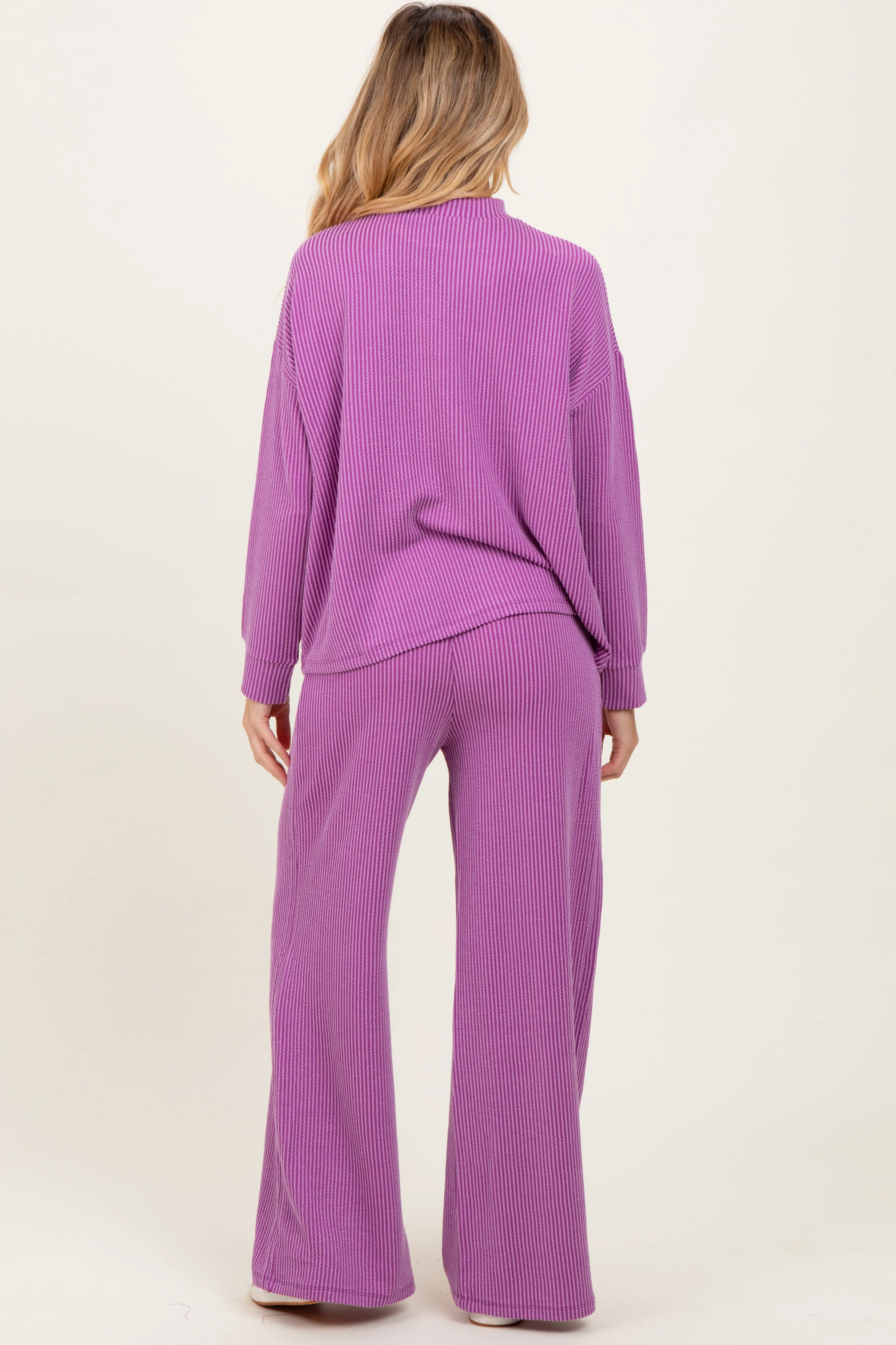 Lavender Textured Rib Mock Neck Long Sleeve Pants Maternity Set sold by Pinkblush product image thumbnail 4