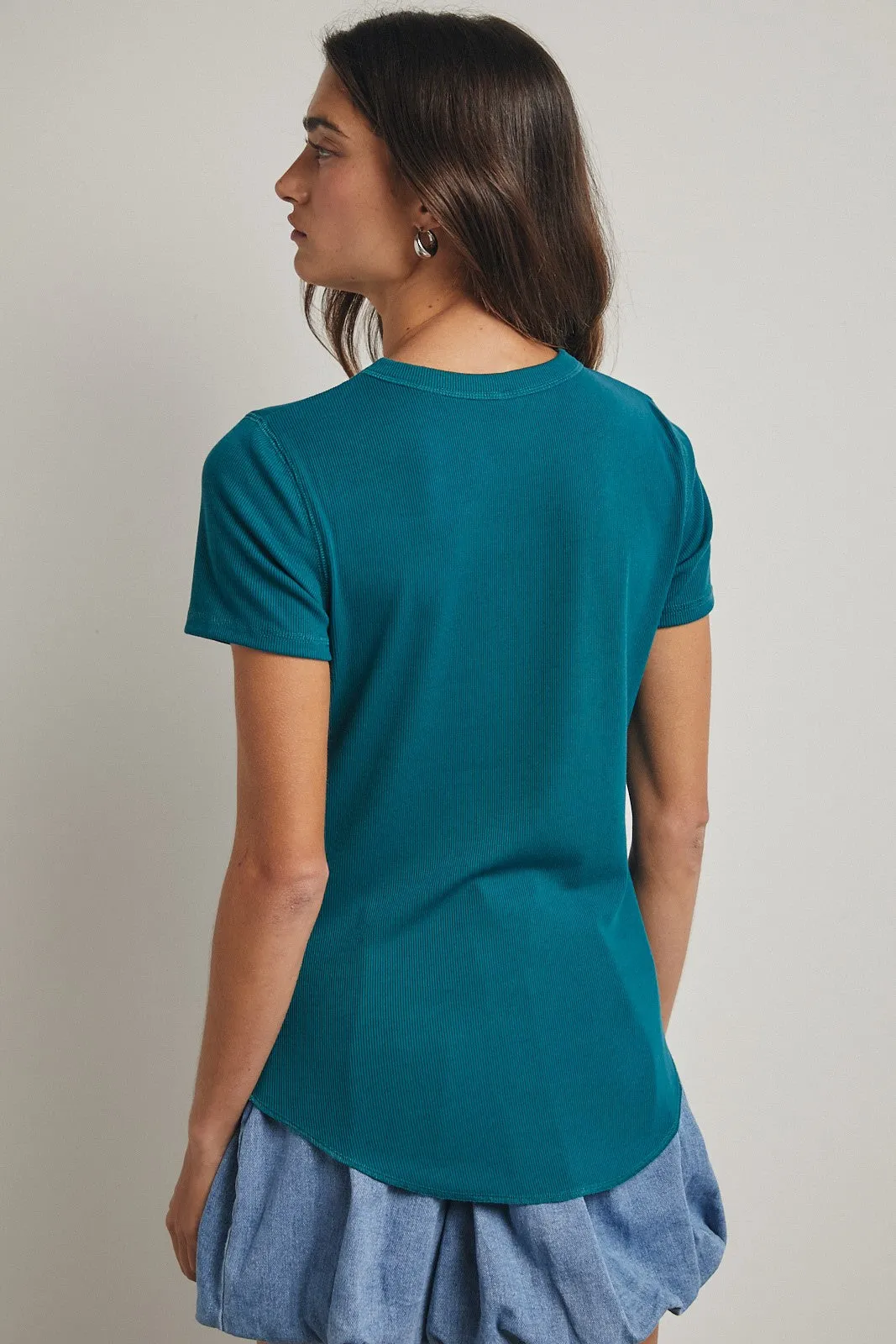 Teal Ribbed Short Sleeve Curved Hem Top sold by Pinkblush product image thumbnail 3