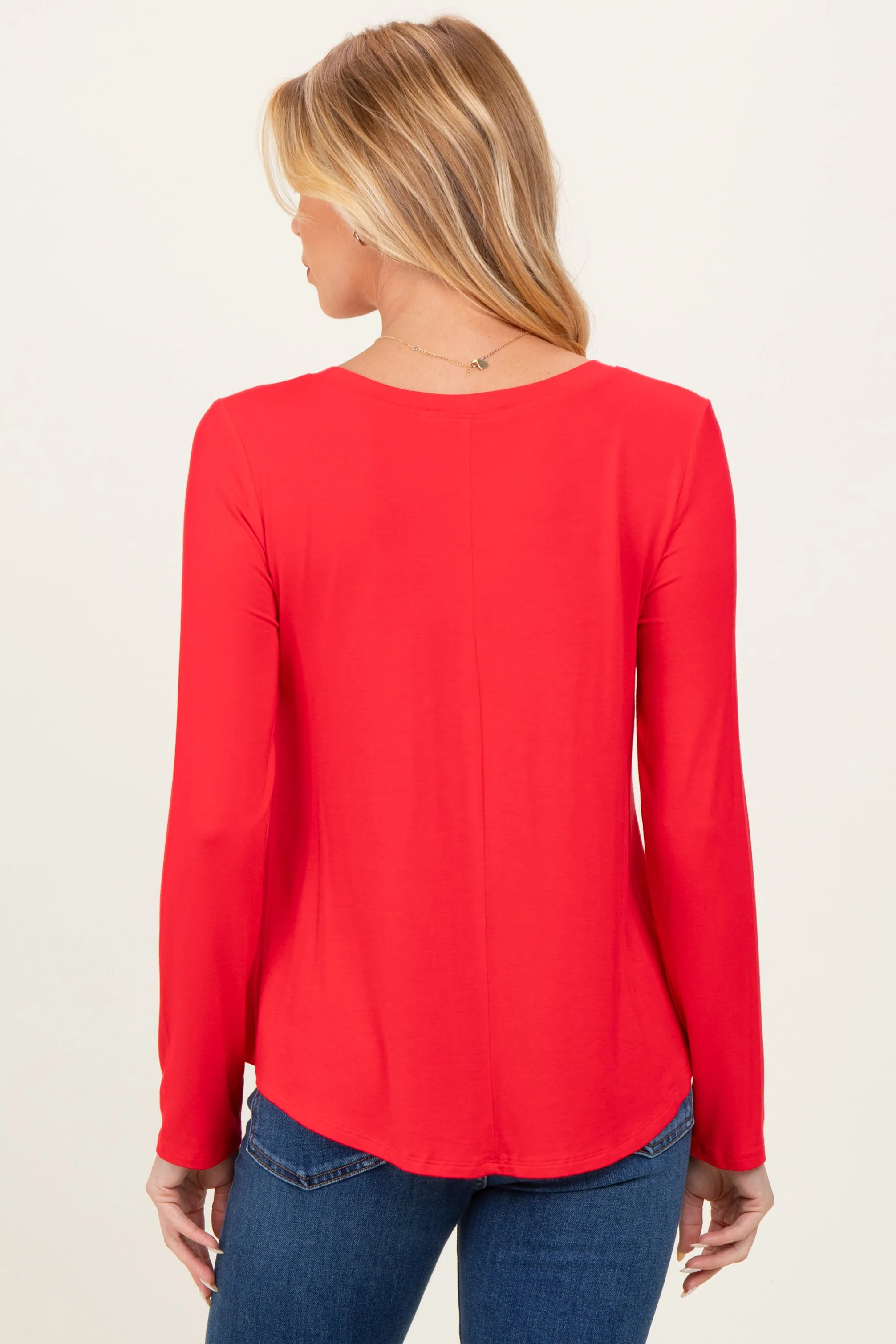 Red Flowy Round Hem Maternity Long Sleeve Top sold by Pinkblush product image thumbnail 5