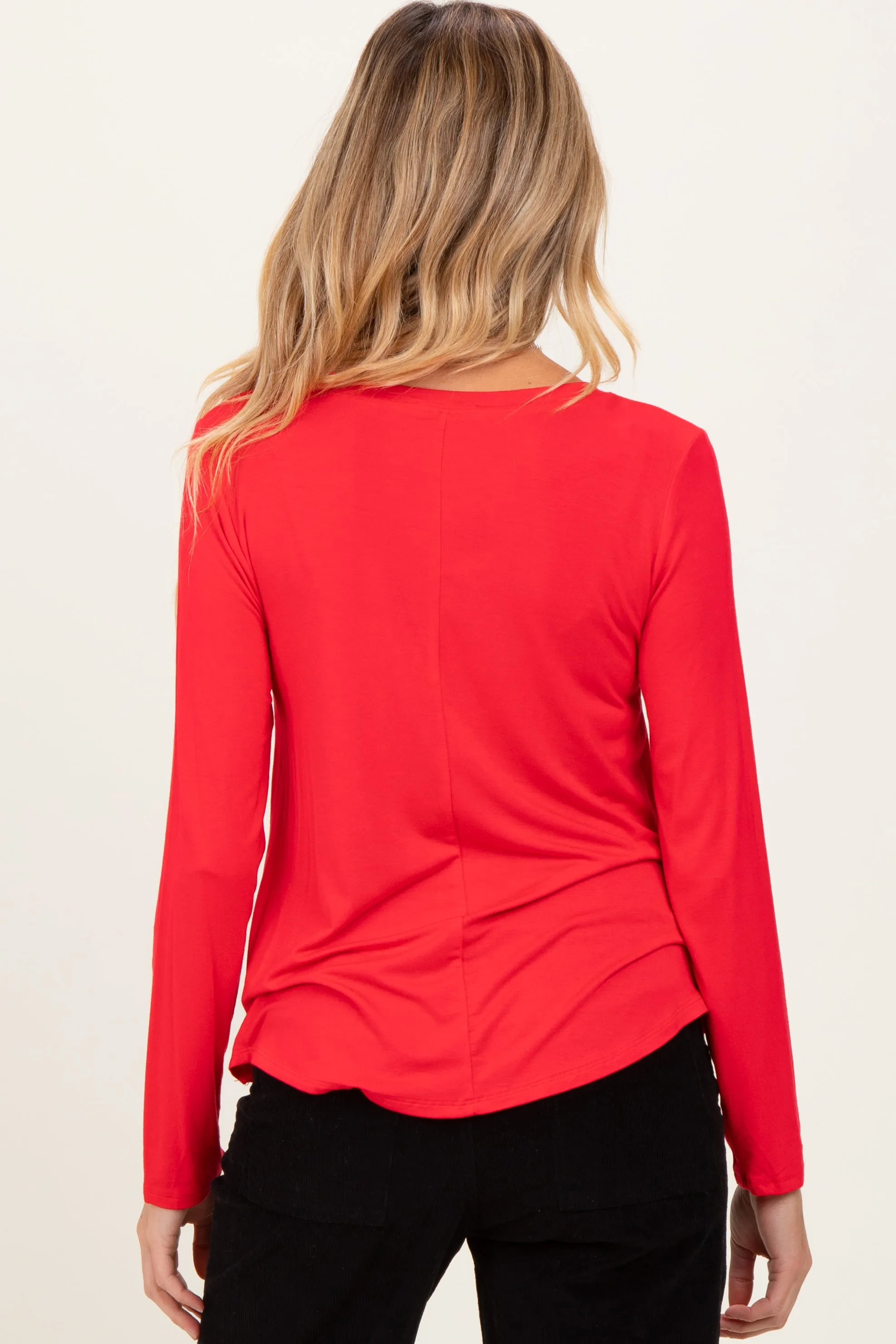 Red Flowy Round Hem Maternity Long Sleeve Top sold by Pinkblush product image thumbnail 2