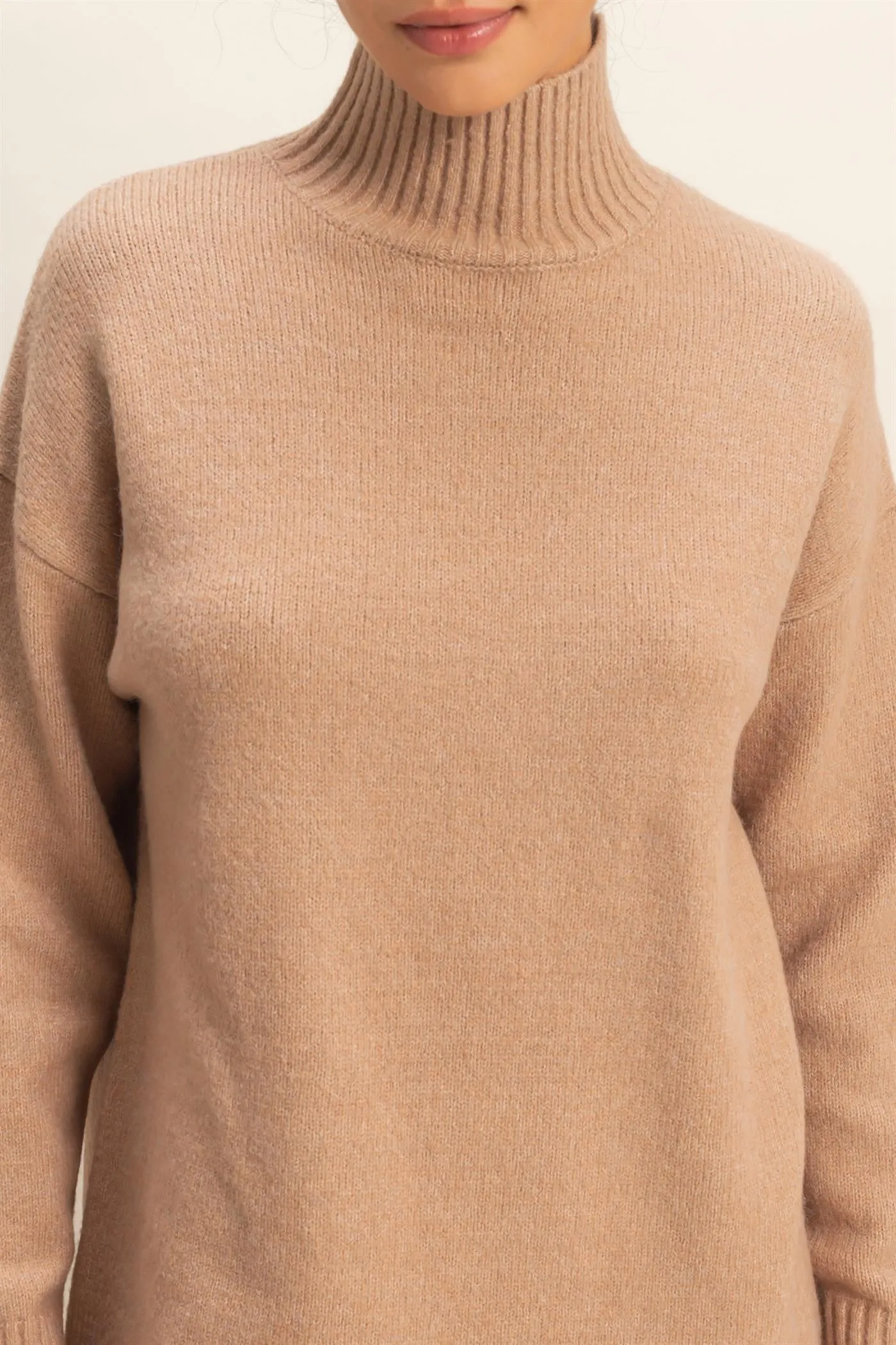 Taupe High Neck Sweater Mini Dress sold by Pinkblush product image thumbnail 5