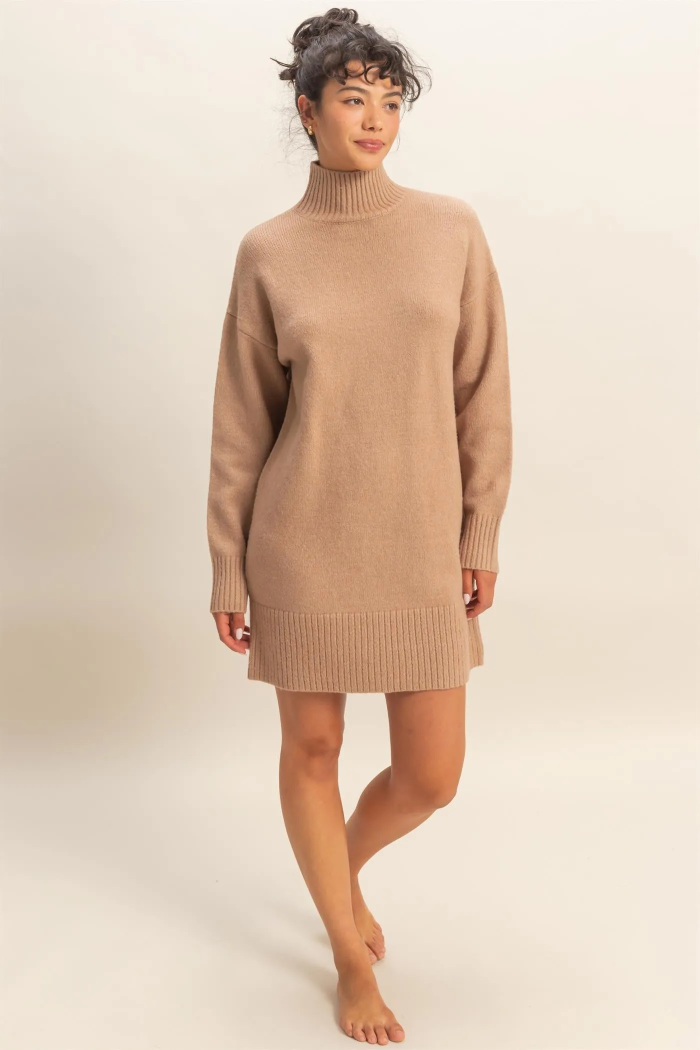 Taupe High Neck Sweater Mini Dress sold by Pinkblush product image thumbnail 4