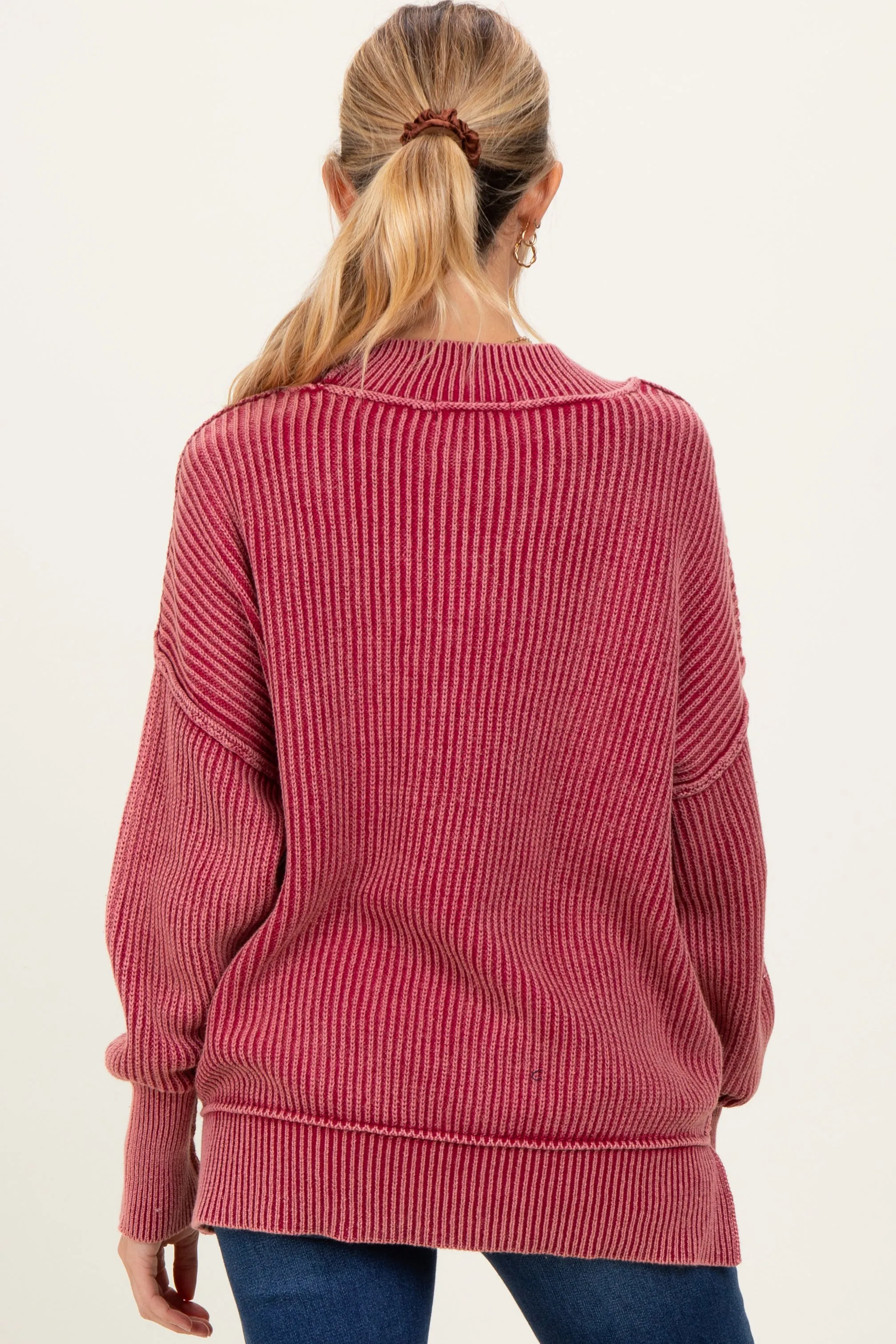Burgundy Washed Side Slit Oversized Maternity Sweater sold by Pinkblush product image thumbnail 4