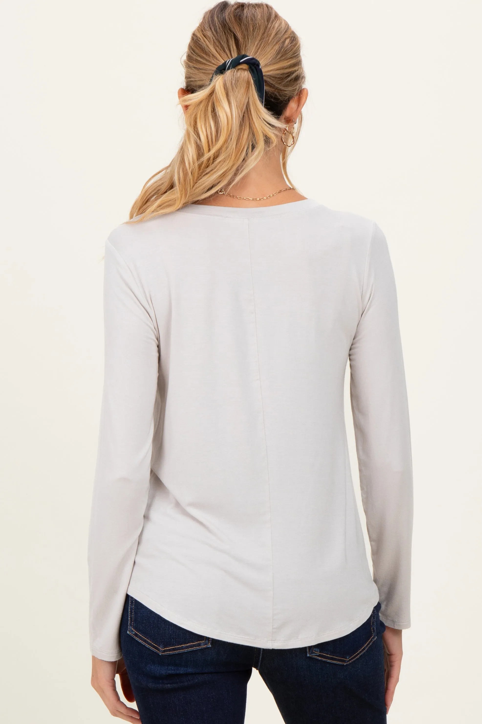 Beige Flowy Round Hem Maternity Long Sleeve Top sold by Pinkblush product image thumbnail 2