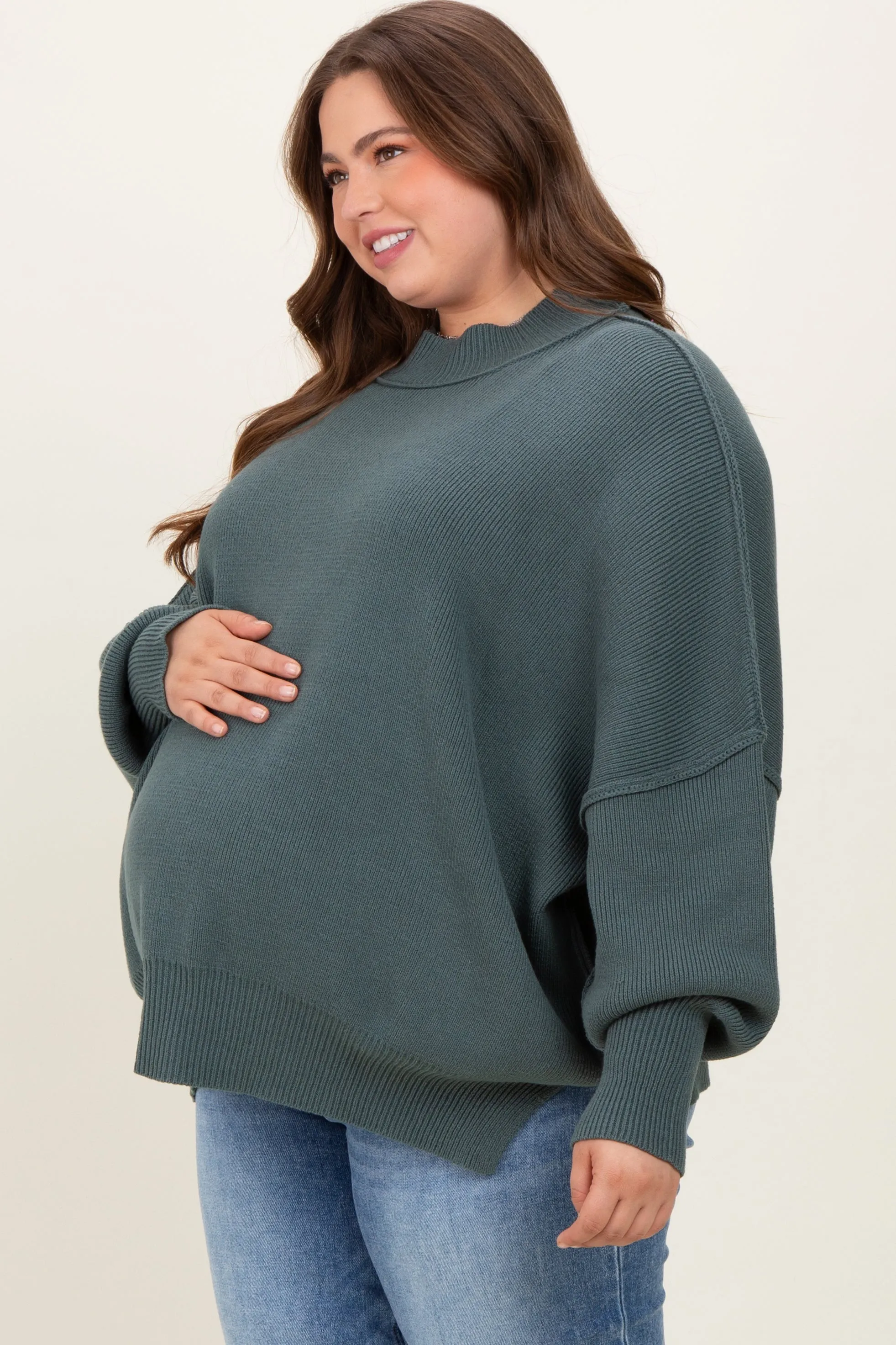 Jade Mock Neck Exposed Seam Maternity Sweater sold by Pinkblush product image thumbnail 3