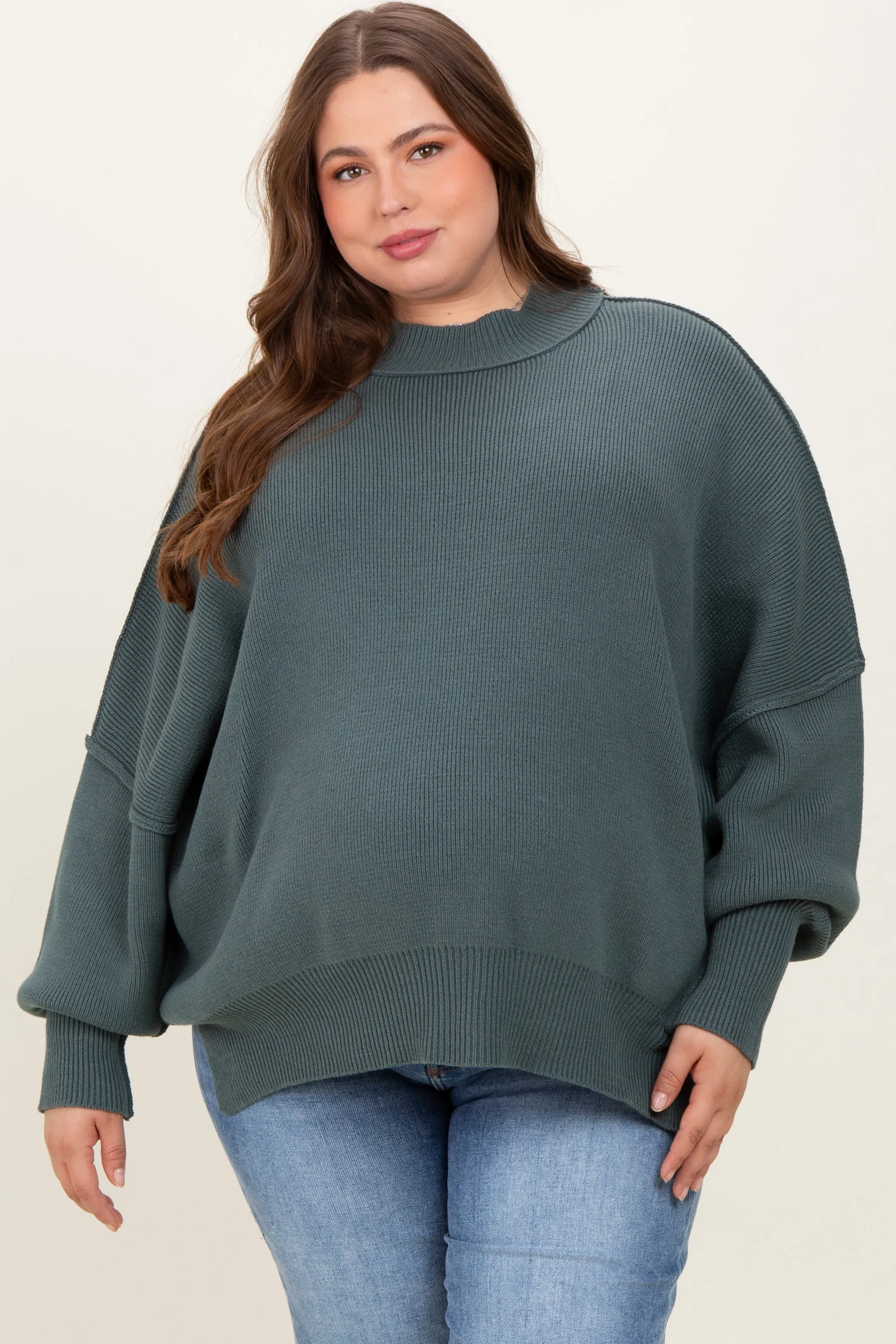 Jade Mock Neck Exposed Seam Maternity Sweater sold by Pinkblush product image thumbnail 2