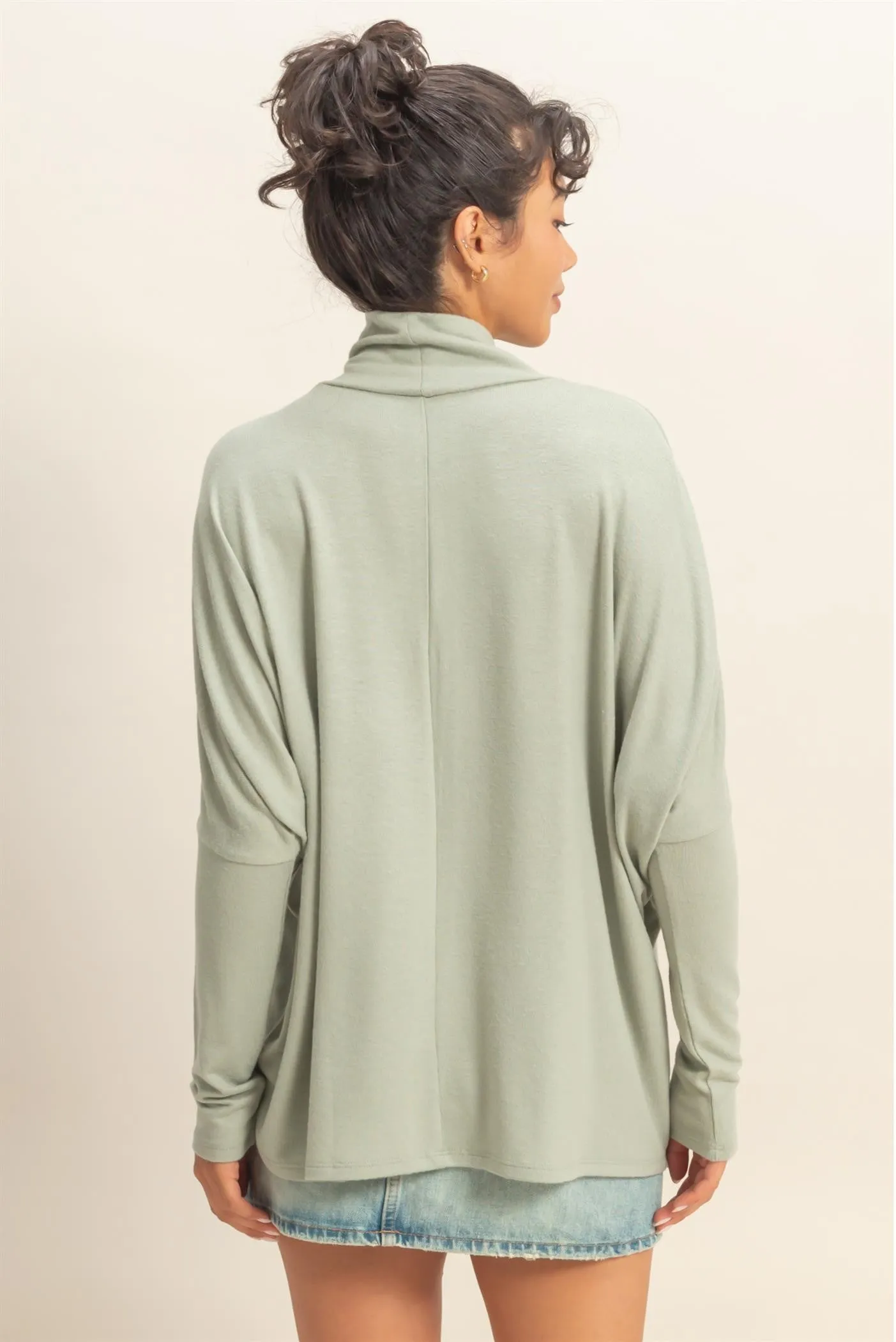 Sage Draped Oversized Turtleneck Dolman Sleeve Top sold by Pinkblush product image thumbnail 3