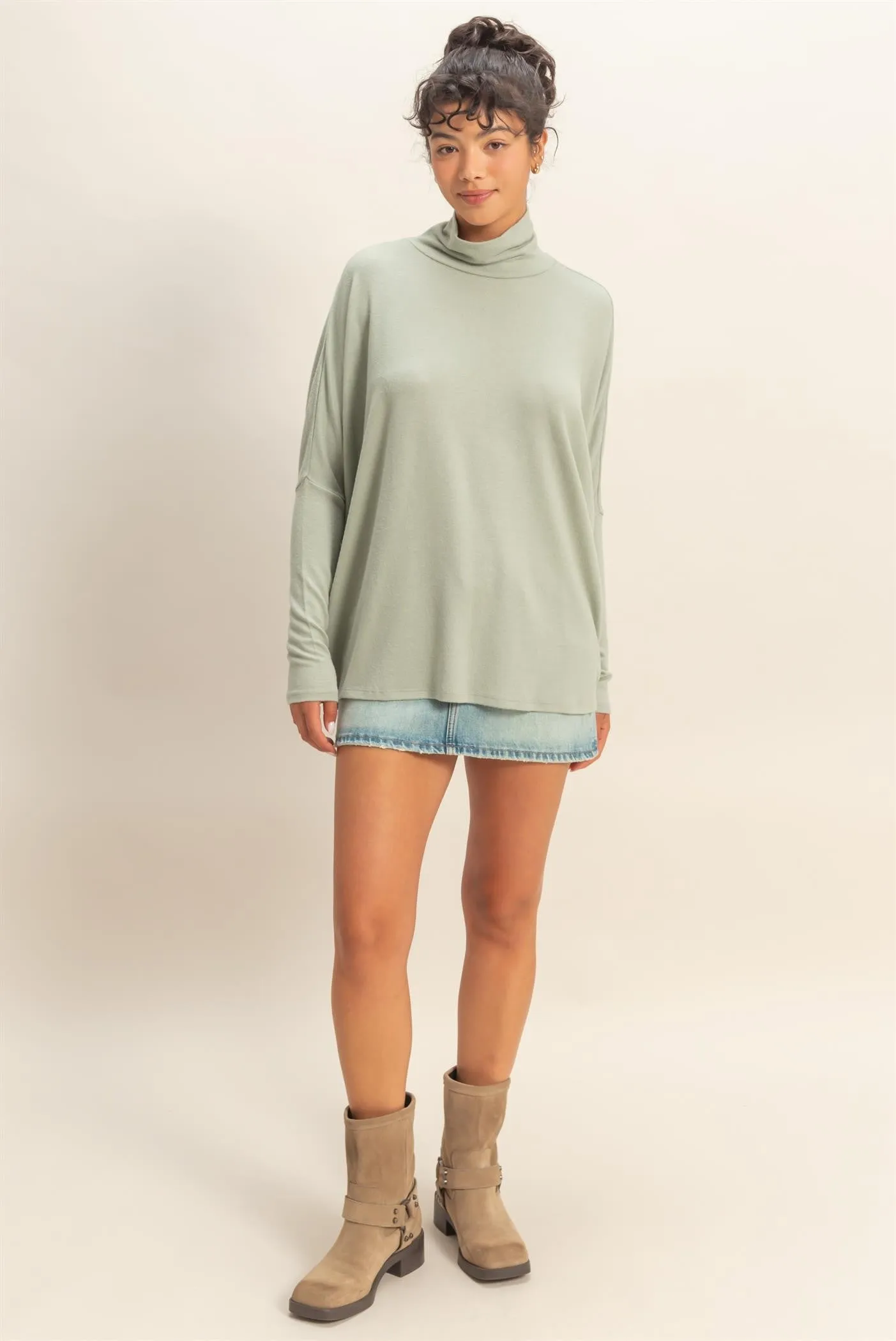 Sage Draped Oversized Turtleneck Dolman Sleeve Top sold by Pinkblush product image thumbnail 4